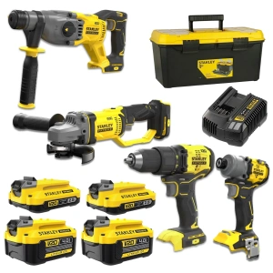 Stanley Fatmax V20 4’lü Akülü El Aleti Seti (Matkap, Darbeli Matkap, Avuç Taşlama, Kırıcı-Delici, 4 Adet Akü, Şarj Cihazı ve Taşıma Çantası)