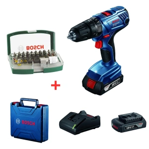 Bosch GSB 180-LI Çift Akülü 18V 2,0Ah Professional Darbeli Vidalama Makinesi + Bosch 32 Parça Vidalama Ucu Aksesuar Seti