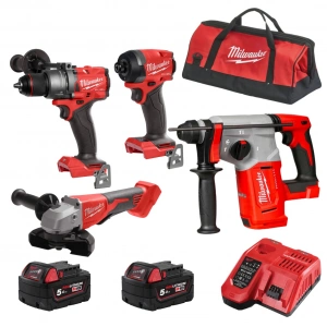 Milwaukee M18 FUEL GEN3 Set (FID3 Darbeli Vidalama + BLH-0 Kırıcı Delici + BLSAG125XPD Avuç Taşlama + M18 Çift 5Ah Akü + Hızlı Şarj) Profesyonel 4’lü Set