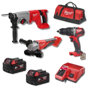 Milwaukee Akülü Set 3’lü BLPD2 + BLHACD26 + BLSAG125XPD – 2×5.0 Ah Akü, Çanta ve  4 Adet PH2 Uç Hediyeli
