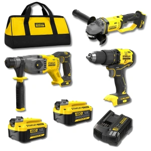 Stanley FatMax SFMCK321DTH V20 3’lü Akülü Makine Seti – SFMCD710 Darbesiz Matkap, SFMCH900 Kırıcı Delici, SFMCG400 Avuç Taşlama, 2x4Ah Akü ve Çantalı