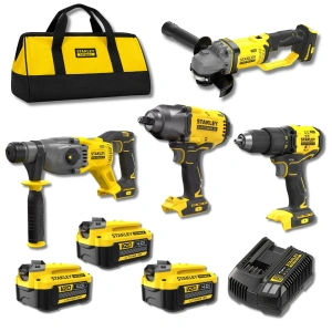 Stanley FatMax SFMCK431DTH V20 4’lü Akülü Makine Seti – SFMCD710 Darbesiz Matkap, SFMCH900 Kırıcı Delici, SFMCF940 950 Nm Somun Sıkma ve SFMCG400 Avuç Taşlama – 3x4Ah Akülü
