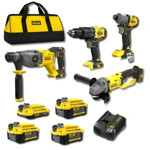 Stanley FatMax SFMCK441TH V20 4’lü Kömürsüz Akülü Makine Seti – 3x4Ah + 1x2Ah Akü, Hızlı Şarj Cihazı ve Çantalı
