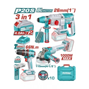 TOTAL Avantaj Set TOSLI241198E | Darbeli Matkap + Kırıcı Delici + Avuç Taşlama | Profesyonel 3’lü Set