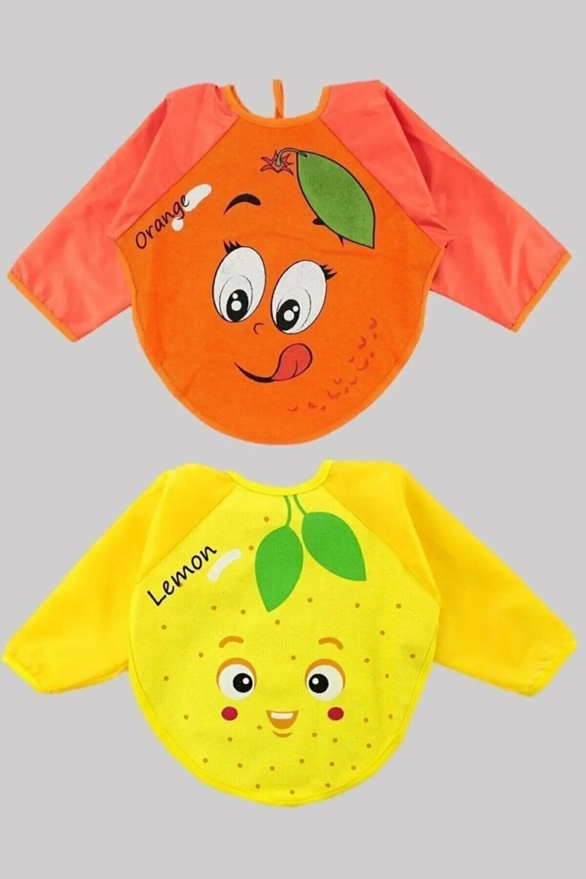 Mevye Desenli 2li Giyilebilen Bebek Önlüğü Limon-Portakal
