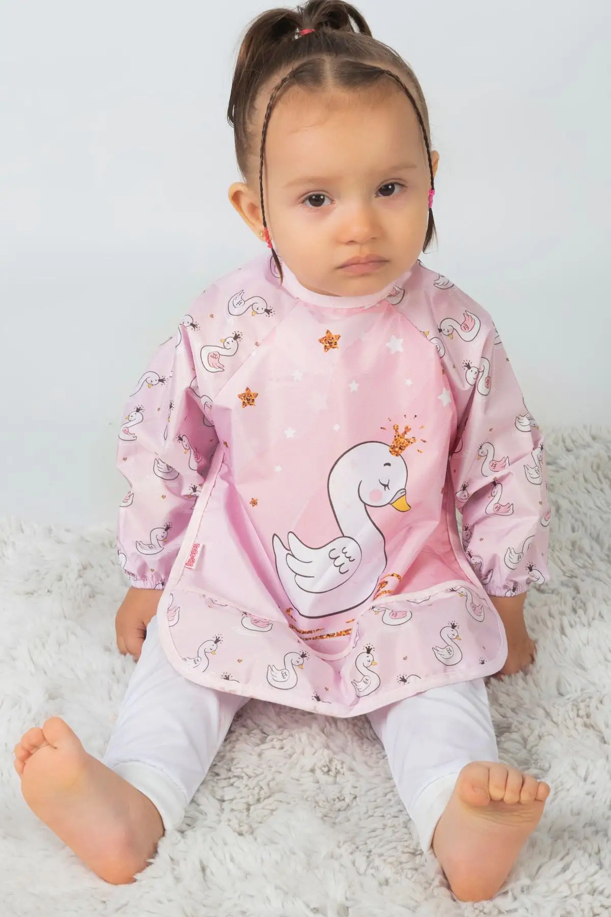 Giyilebilir Kollu Sıvı Geçirmez Mama ve Aktivite Önlüğü 6-24 Ay - Kuğu-Bear