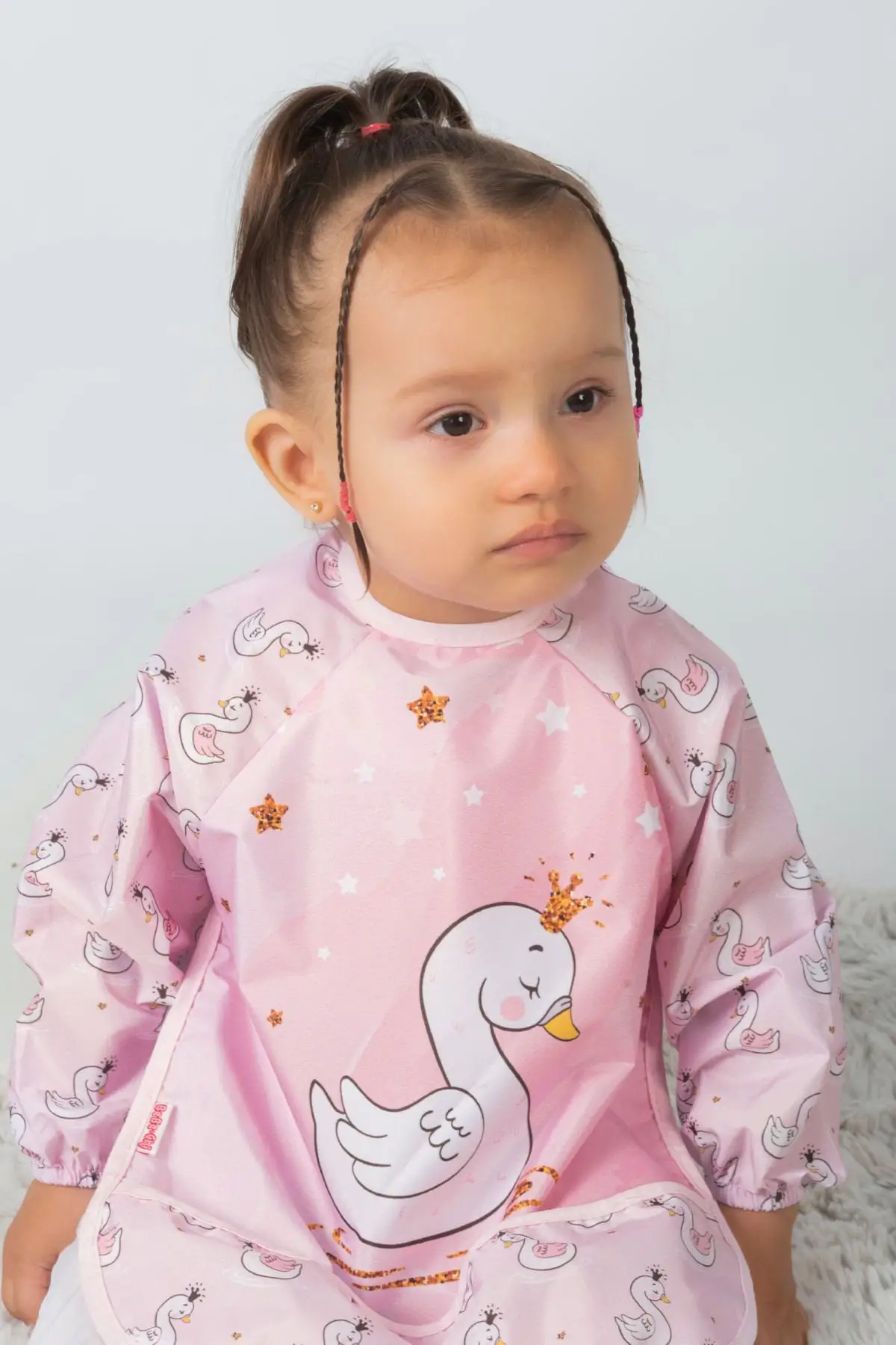 Giyilebilir Kollu Sıvı Geçirmez Mama ve Aktivite Önlüğü 6-24 Ay - Kuğu-Bear