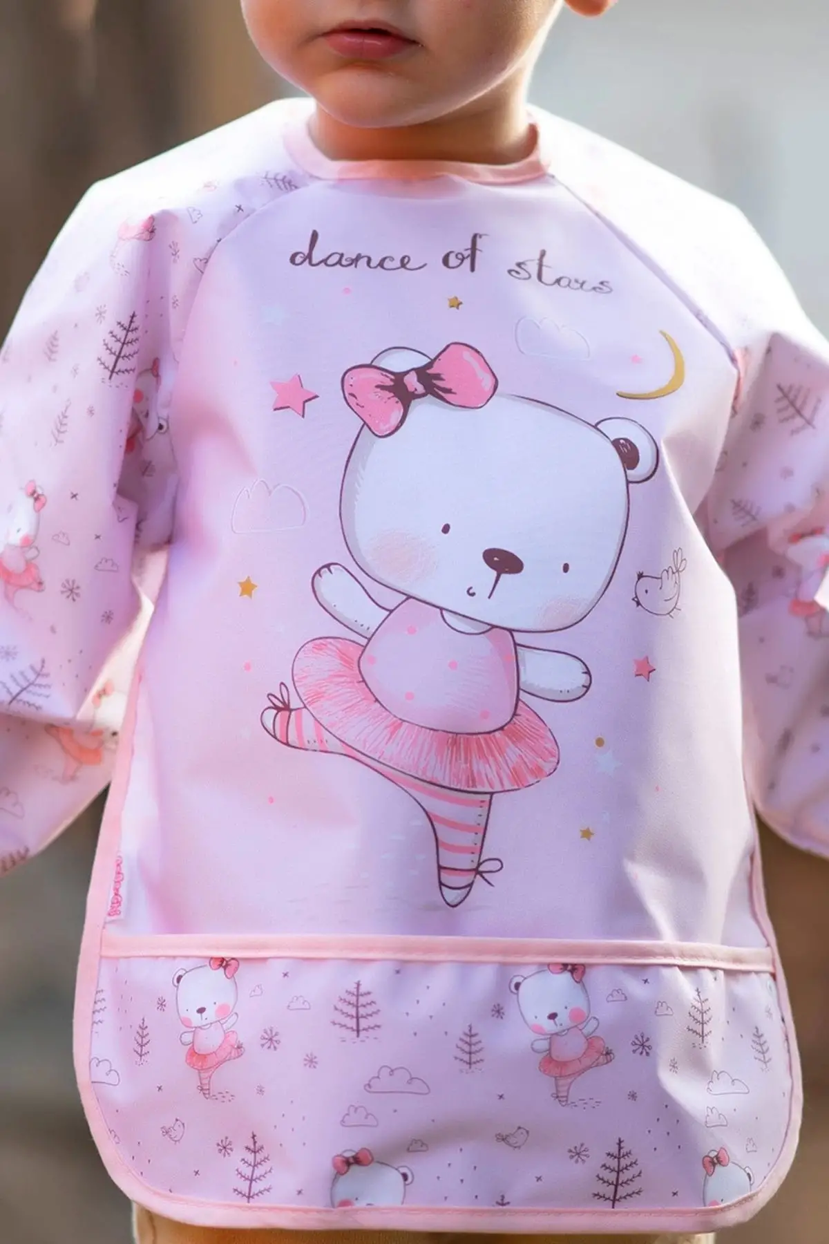 Giyilebilir Kollu Sıvı Geçirmez Mama ve Aktivite Önlüğü 6-24 Ay - Kuğu-Bear