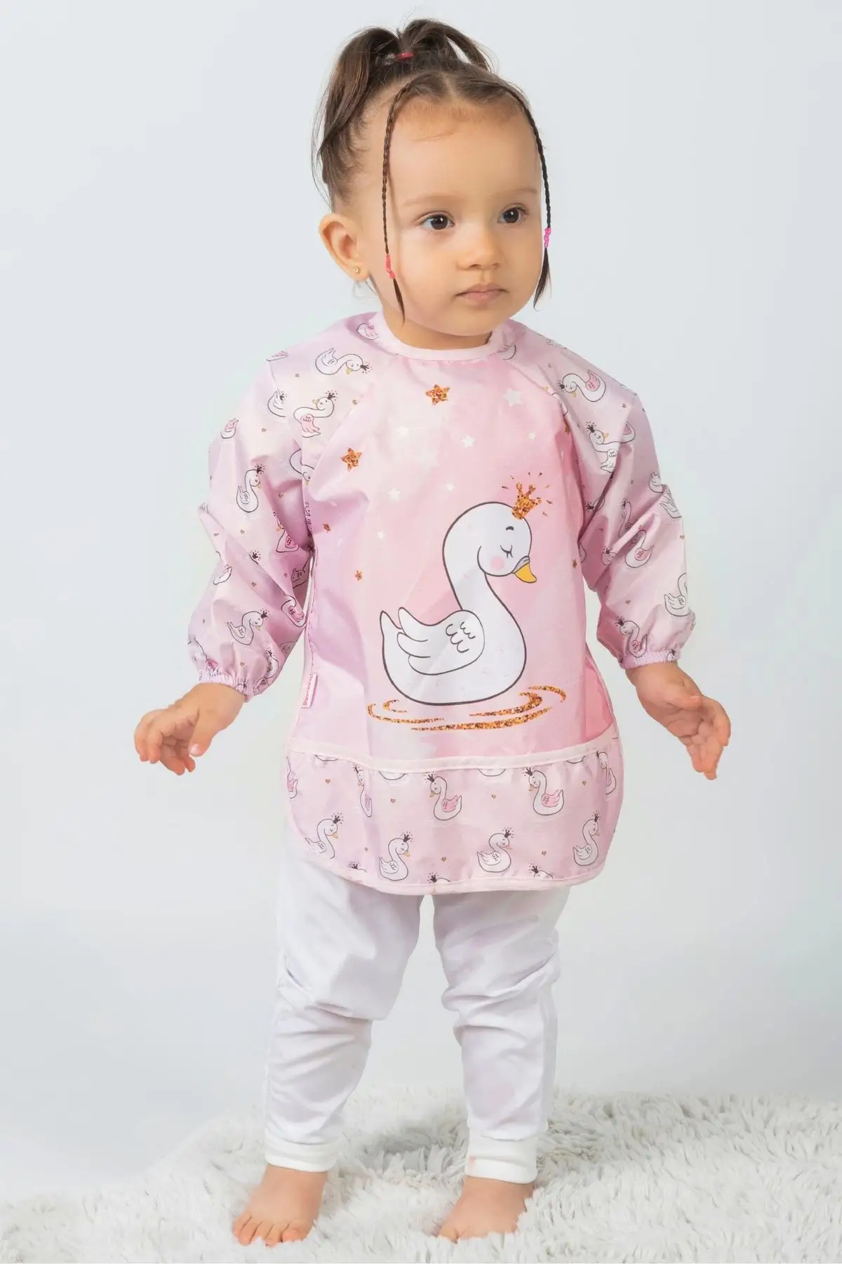 Giyilebilir Kollu Sıvı Geçirmez Mama ve Aktivite Önlüğü 6-24 Ay - Kuğu-Unicorn