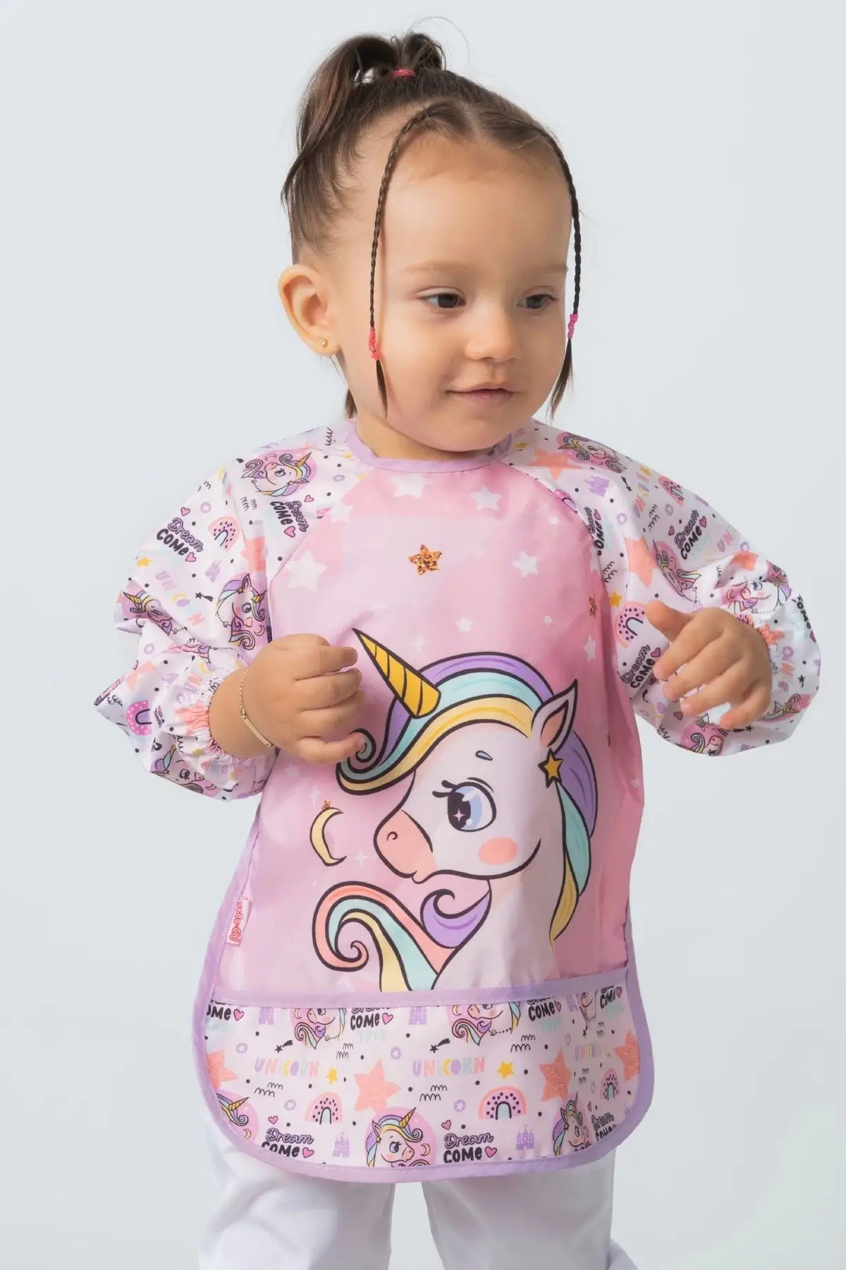 Giyilebilir Kollu Sıvı Geçirmez Mama ve Aktivite Önlüğü 6-24 Ay - Kuğu-Unicorn