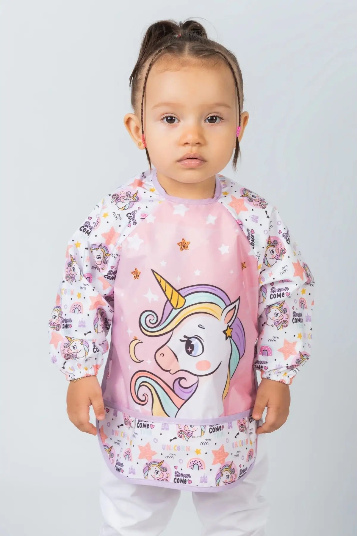 Giyilebilir Kollu Sıvı Geçirmez Mama ve Aktivite Önlüğü 6-24 Ay - Kuğu-Unicorn