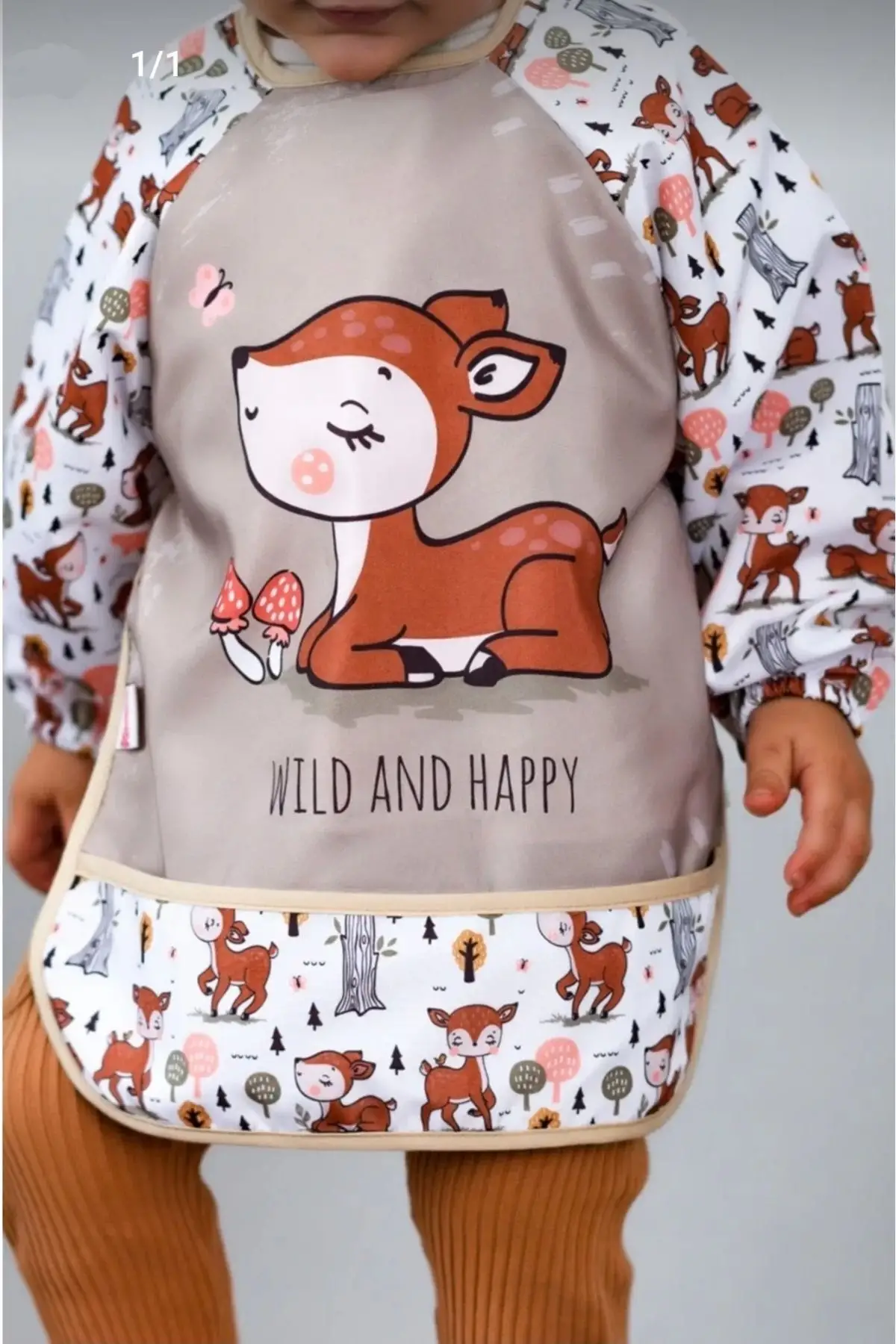 Giyilebilir Kollu Sıvı Geçirmez Mama ve Aktivite Önlüğü 6-24 Ay - Karaca-Geyik