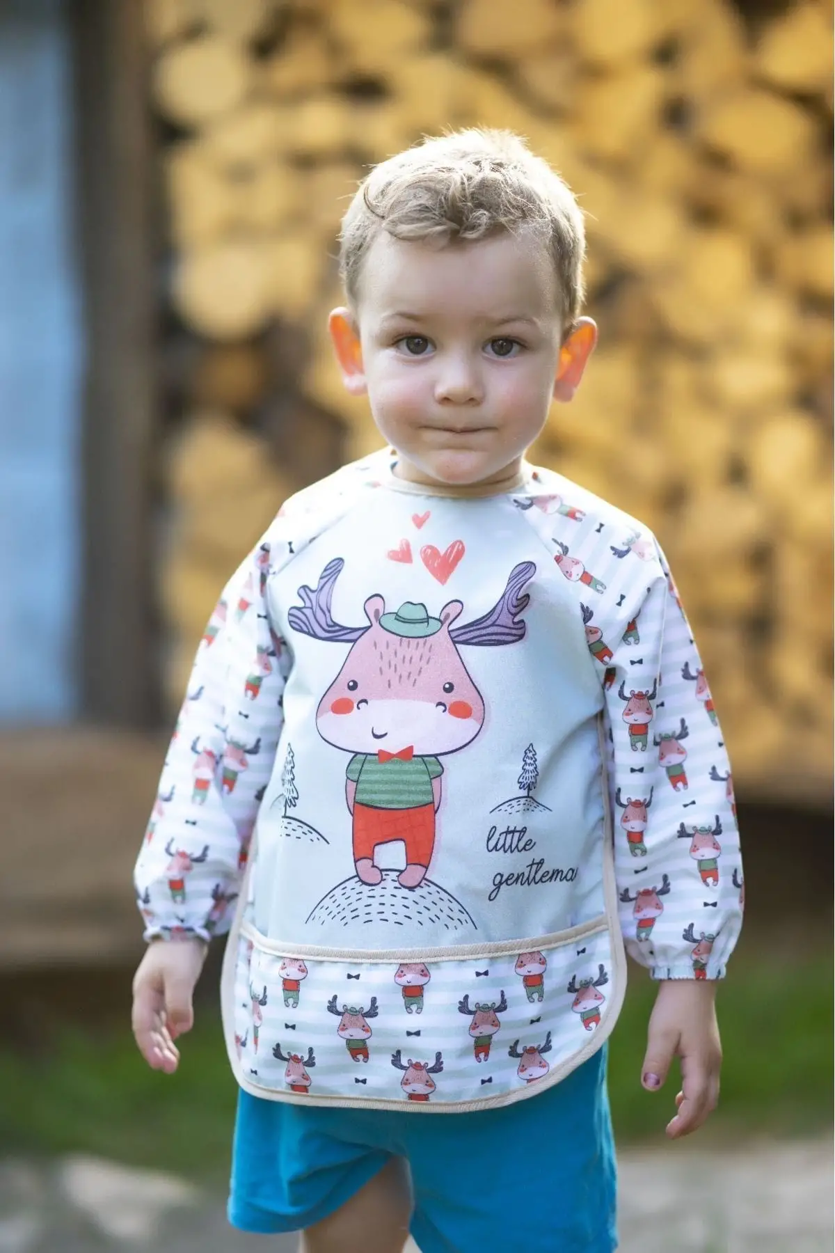 Giyilebilir Kollu Sıvı Geçirmez Mama ve Aktivite Önlüğü 6-24 Ay - Karaca-Geyik