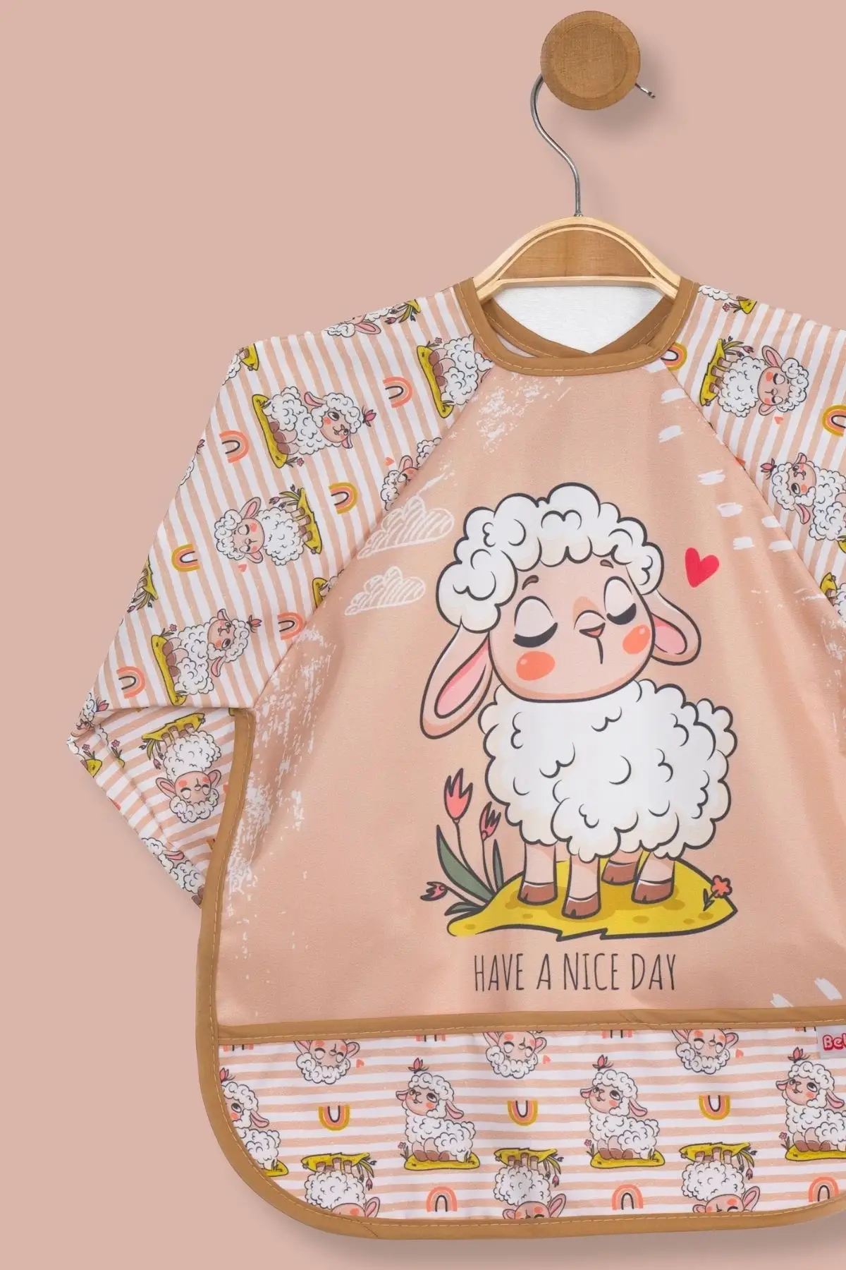 Giyilebilir Kollu Sıvı Geçirmez Mama ve Aktivite Önlüğü 6-24 Ay - Karaca-Kuzu