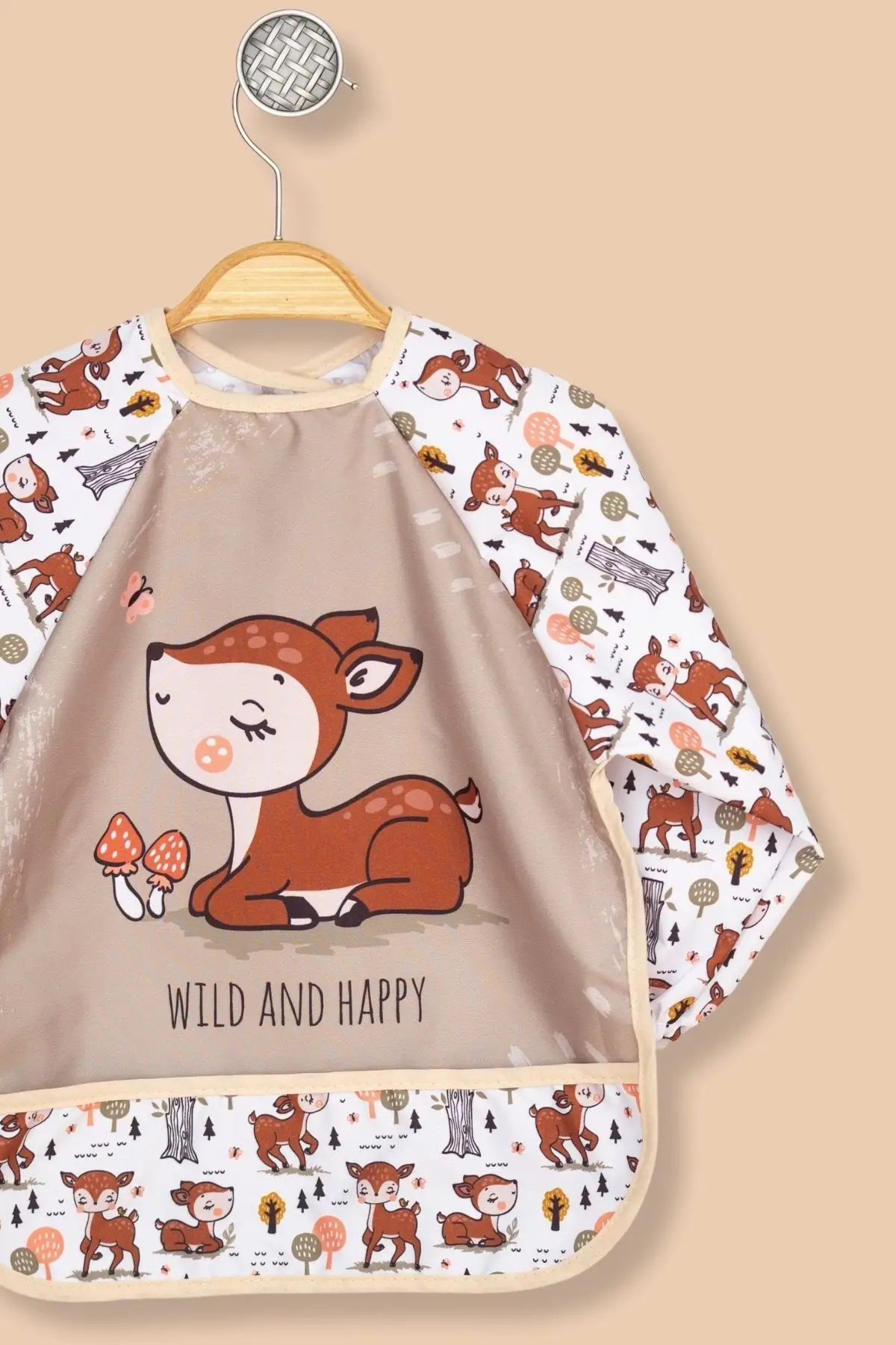 Giyilebilir Kollu Sıvı Geçirmez Mama ve Aktivite Önlüğü 6-24 Ay - Karaca-Kuzu