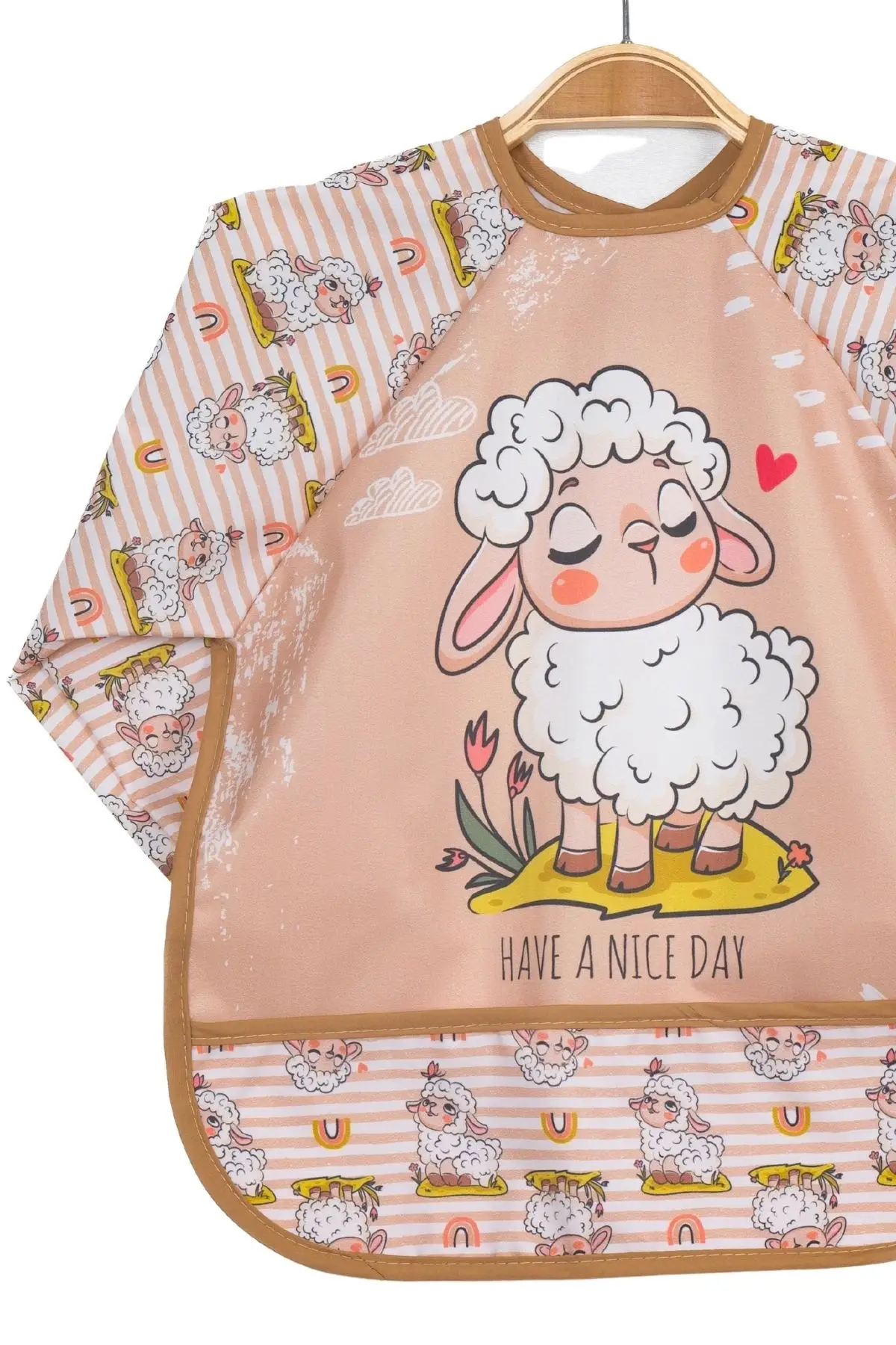 Giyilebilir Kollu Sıvı Geçirmez Mama ve Aktivite Önlüğü 6-24 Ay - Kuzu-Kuğu