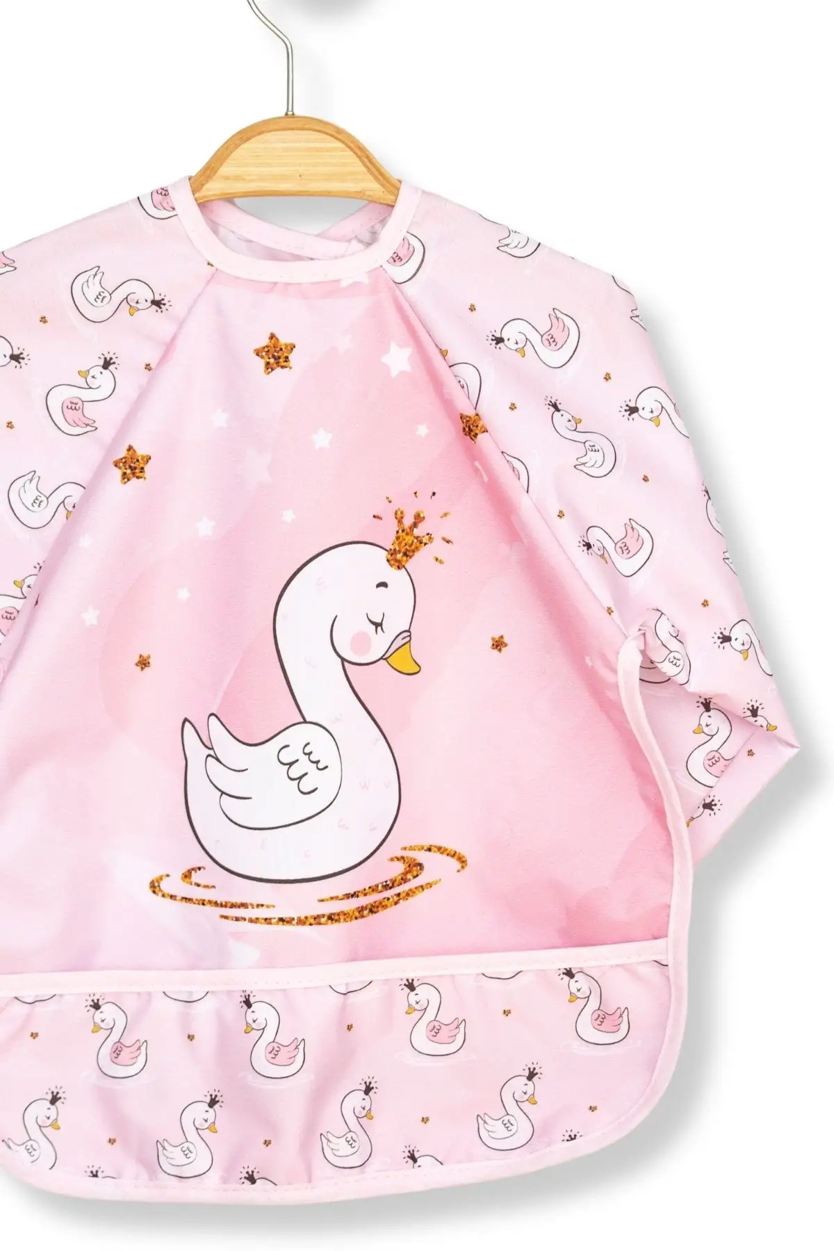 Giyilebilir Kollu Sıvı Geçirmez Mama ve Aktivite Önlüğü 6-24 Ay - Kuzu-Kuğu