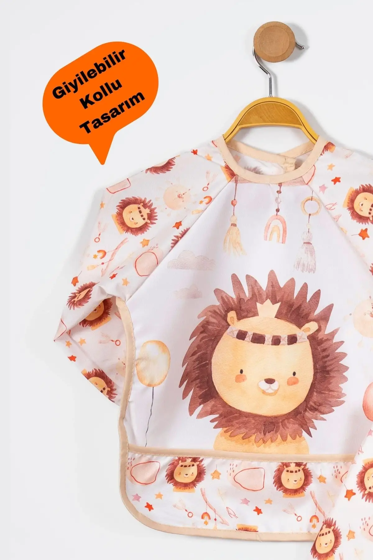 Lion Desenli 2li Uzun Kollu Giyilebilir Sıvı Geçirmez Aktivite ve Mama Önlüğü 6-24 Ay