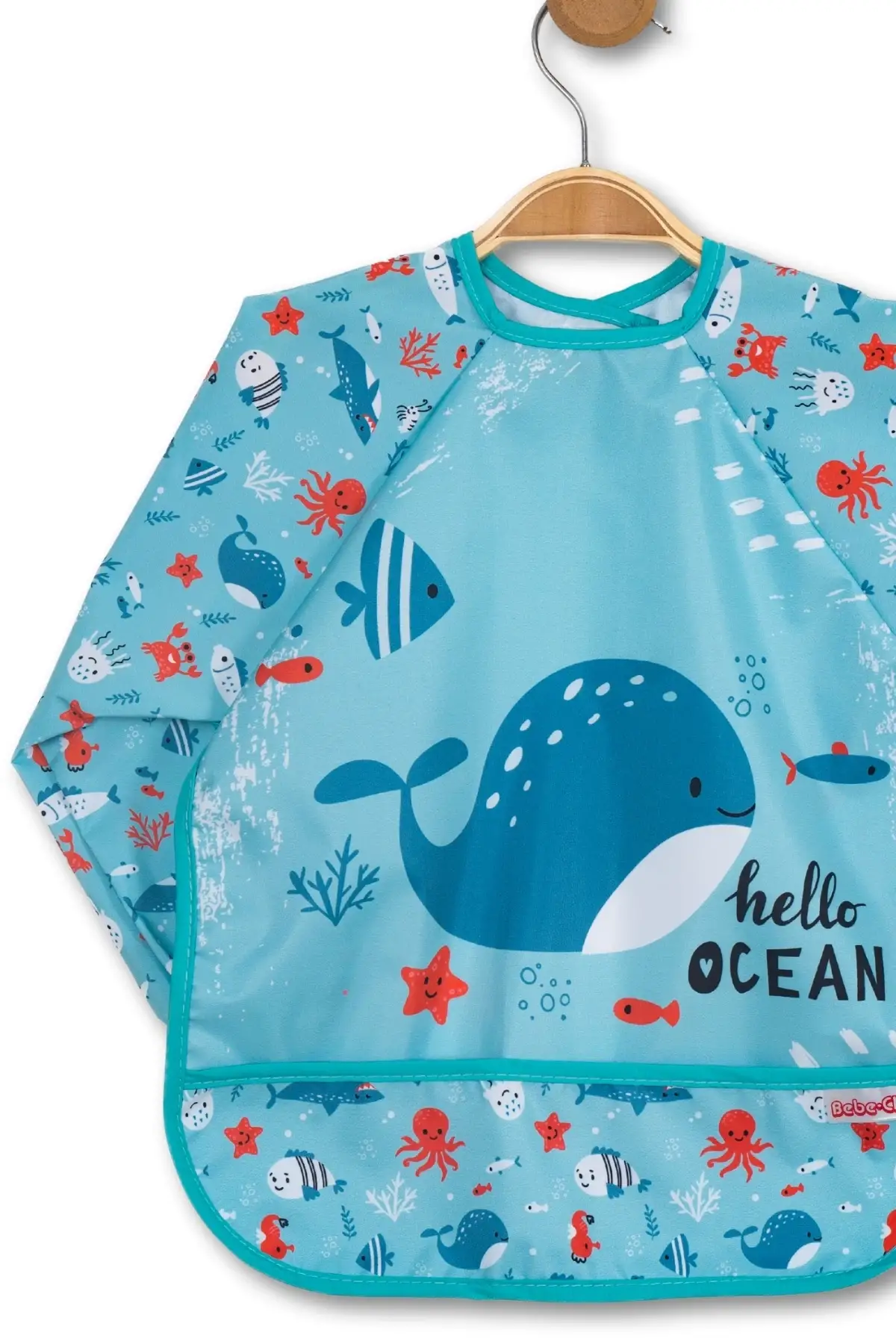 2Li Uzun Kollu Giyilebilir Sevimli Balık-Aslan Desen Sıvı Geçirmez Aktivite ve Mama Önlüğü 6-24 AY