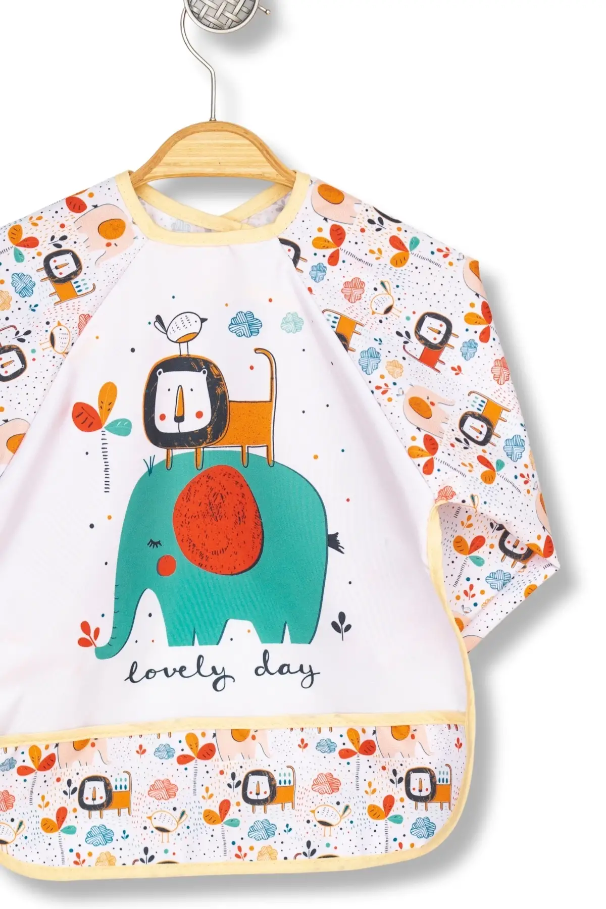 2Li Uzun Kollu Giyilebilir Sevimli Balık-Aslan Desen Sıvı Geçirmez Aktivite ve Mama Önlüğü 6-24 AY