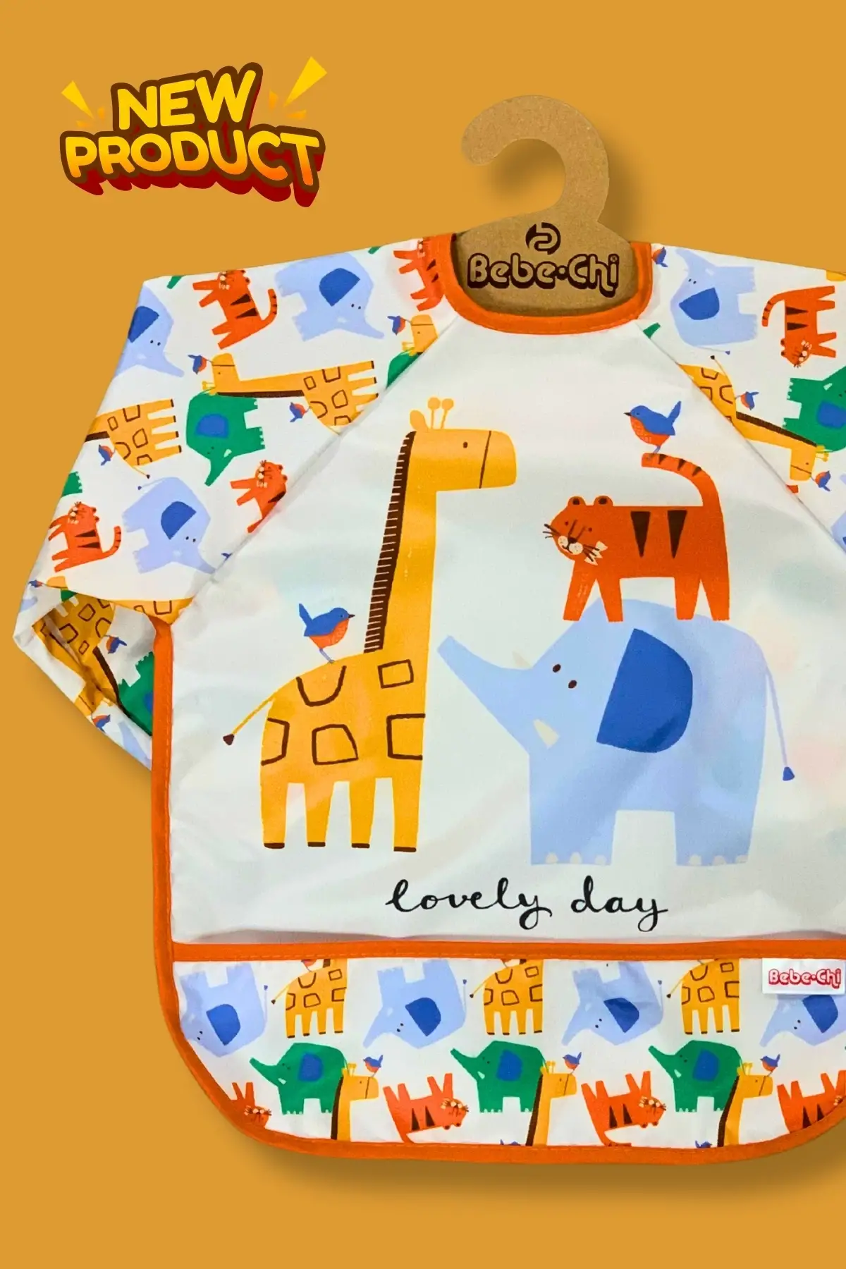 2Li Uzun Kollu Giyilebilir Sevimli Fil-Aslan Desen Sıvı Geçirmez Aktivite ve Mama Önlüğü 6-24 AY