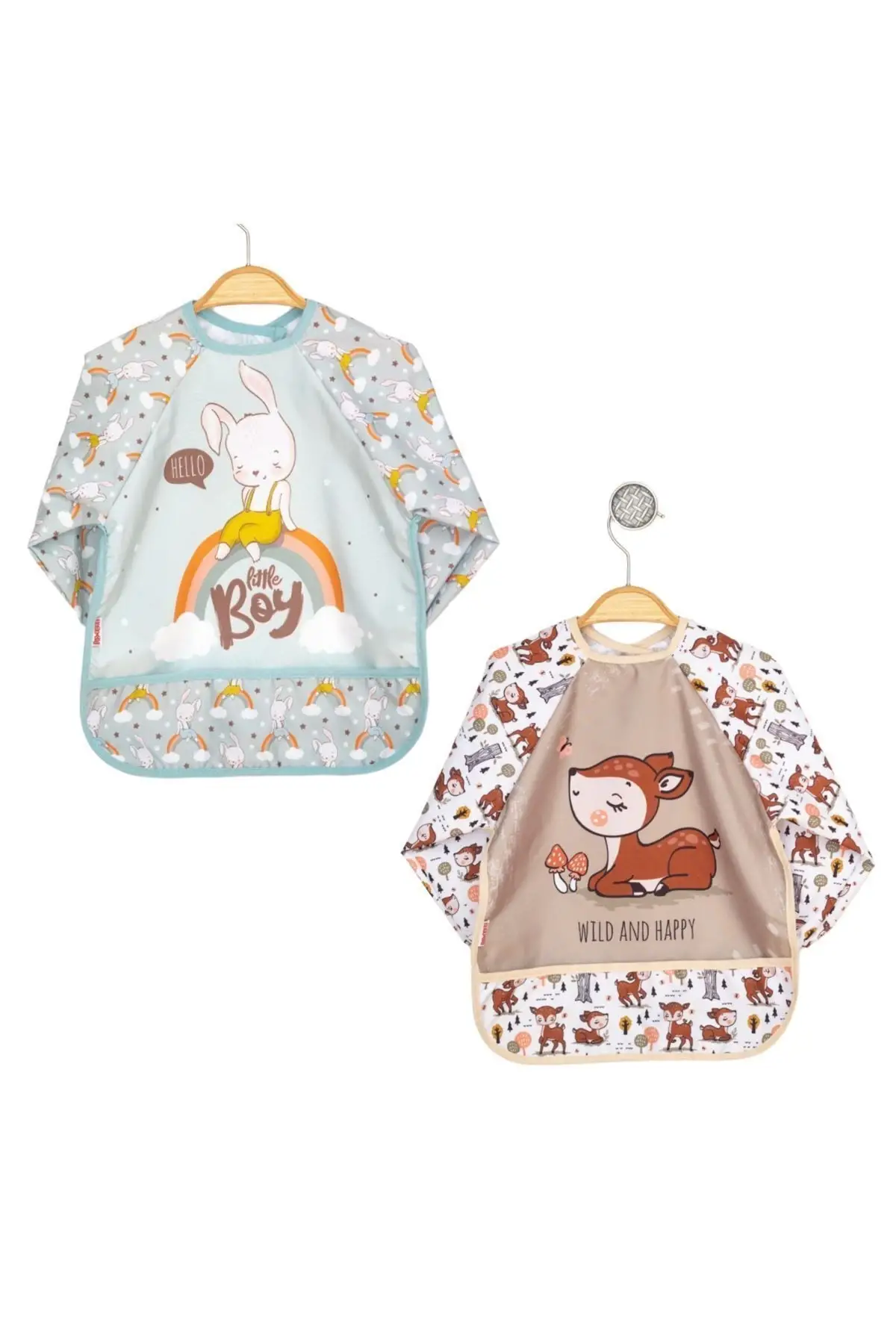 Giyilebilir Kollu Sıvı Geçirmez Mama ve Aktivite Önlüğü 6-24 Ay - Tavşan Karaca