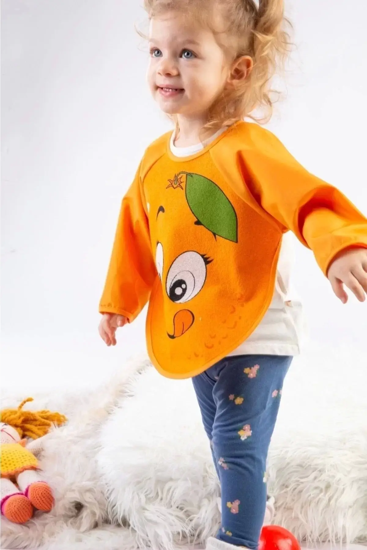 Giyilebilir Meyve Desenli Kollu Sıvı Geçirmez Mama ve Aktivite Önlüğü 6-24 Ay