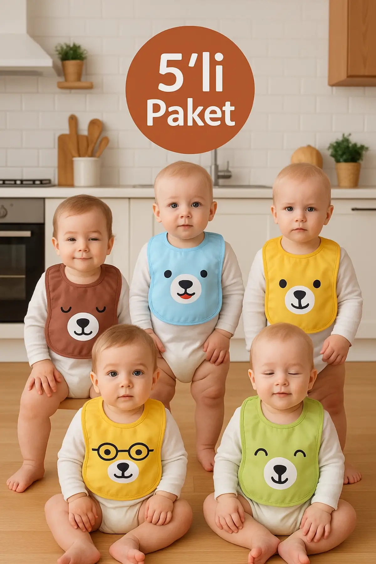 5li Sıvı Geçirmez Bebek Mama Önlüğü 0-18 Ay