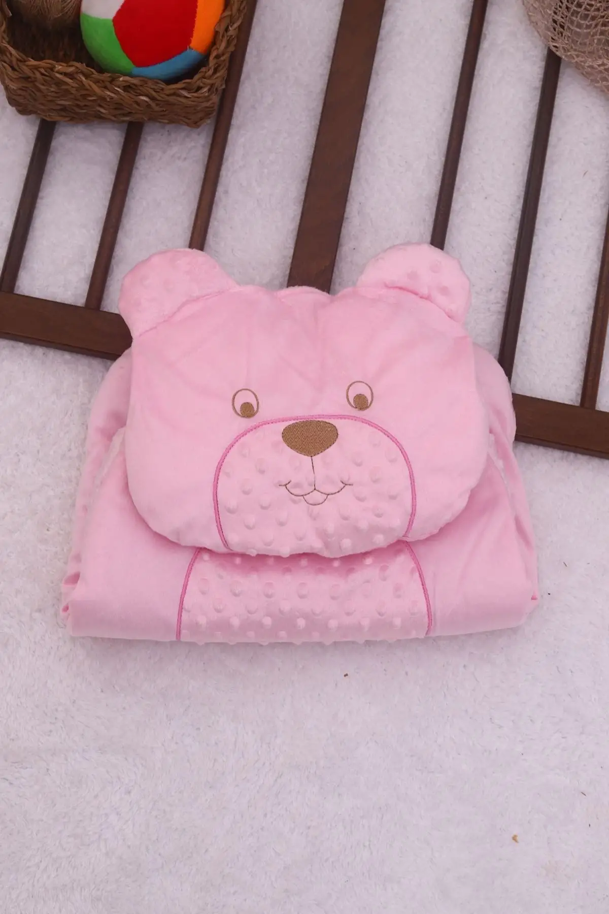 Ayıcık Nakışlı Yastıklı Bebek Alt Açma-Pembe