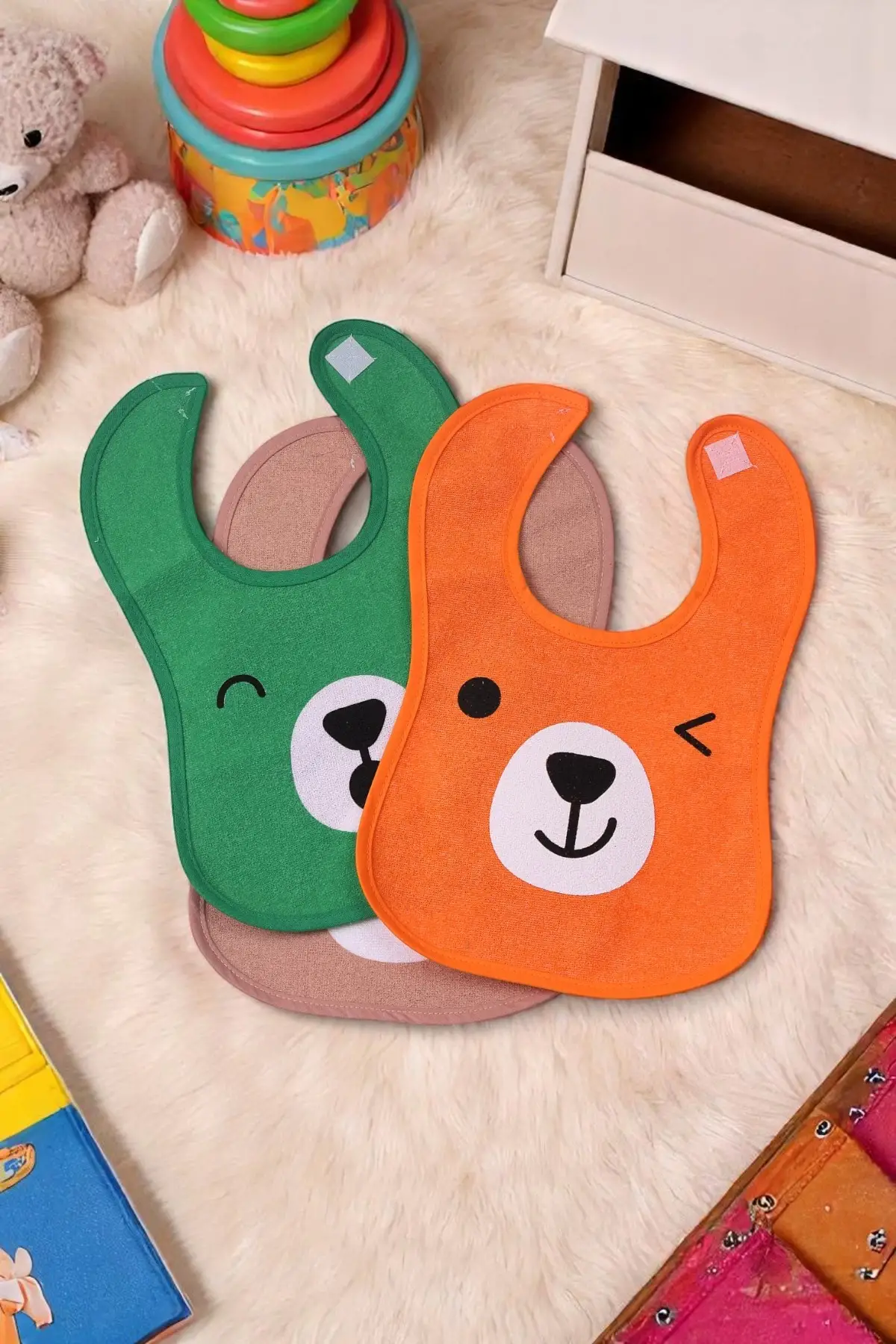 Bear Desenli 3lü Sıvı Geçirmez Bebek Mama Önlüğü 0-18 Ay