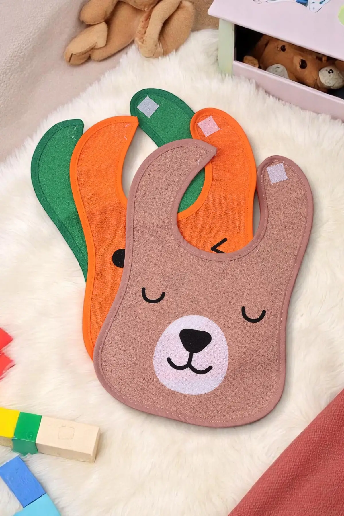 Bear Desenli 3lü Sıvı Geçirmez Bebek Mama Önlüğü 0-18 Ay