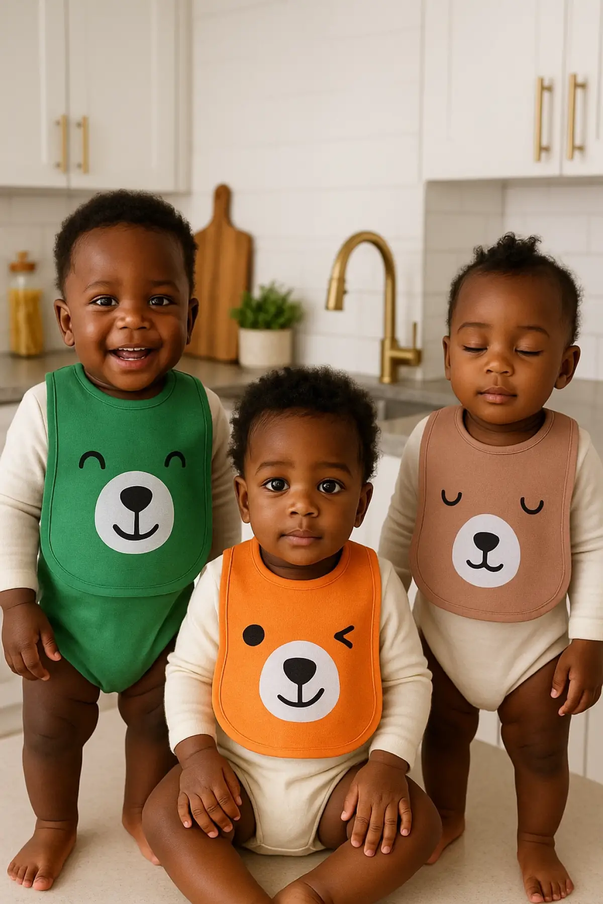 Bear Desenli 3lü Sıvı Geçirmez Bebek Mama Önlüğü 0-18 Ay