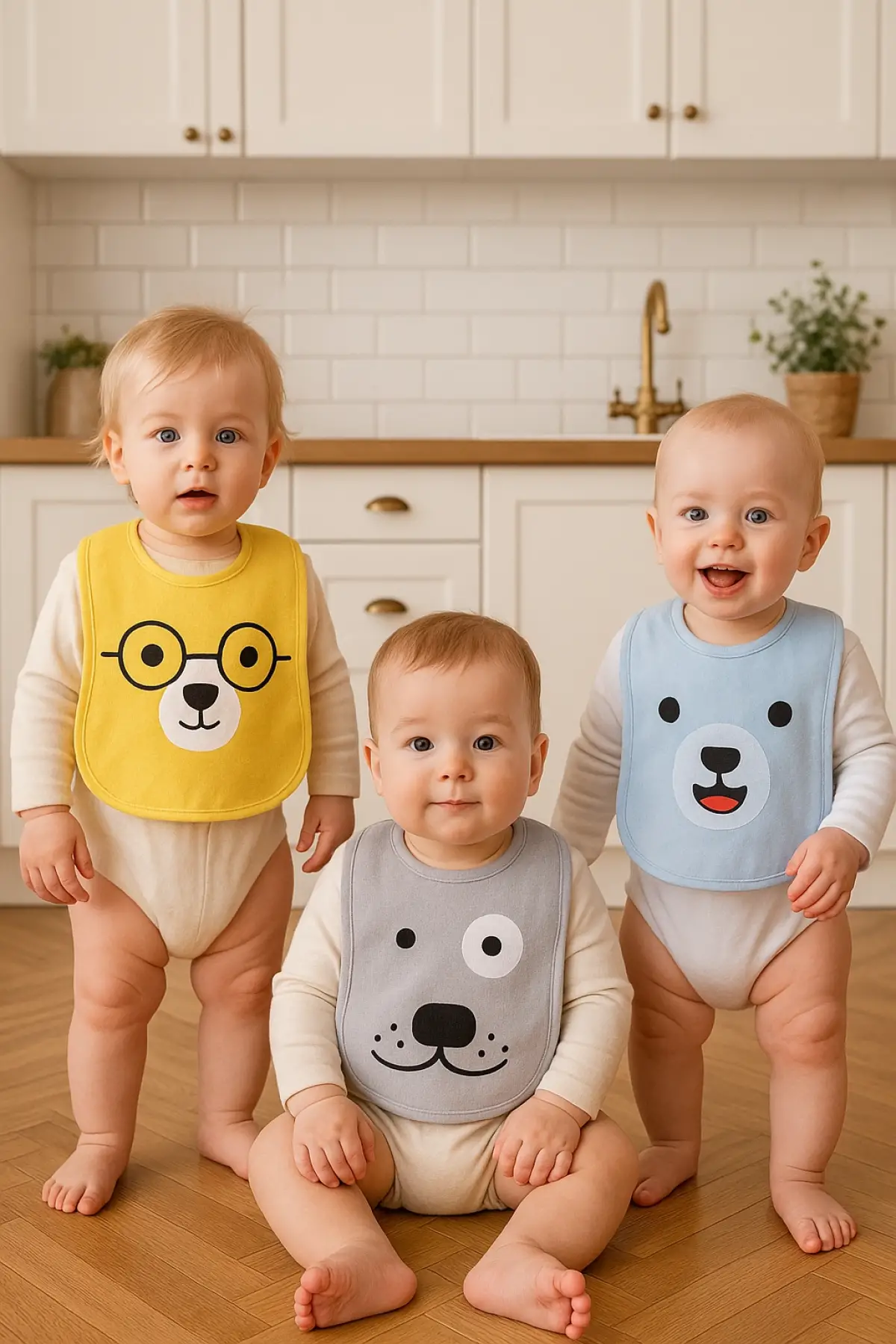 Bear Desenli 3lü Sıvı Geçirmez Bebek Mama Önlüğü 0-18 Ay