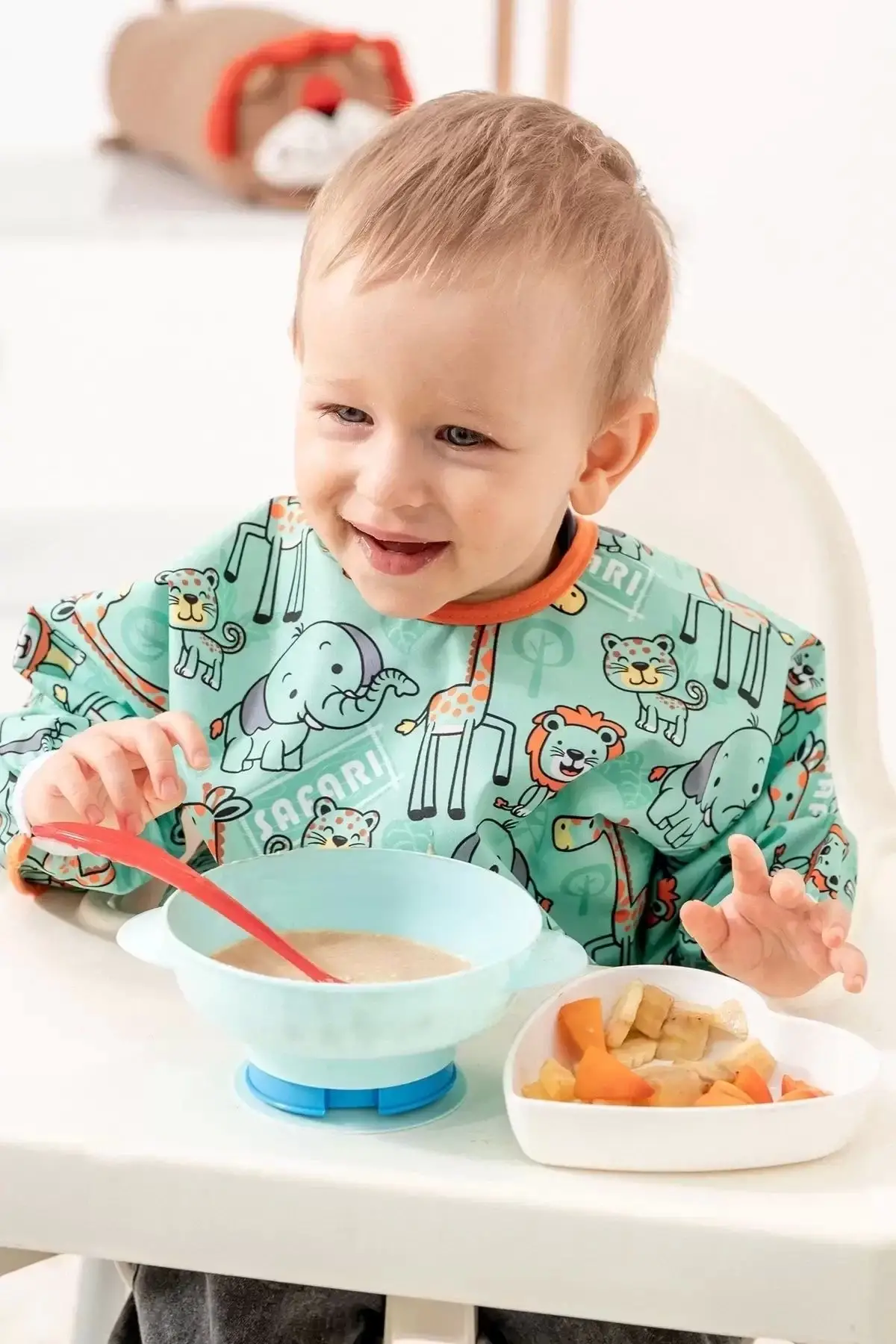 Safari Desenli Sıvı Geçirmez Uzun Kol Aktivite Ve Önlüğü 6-24 Ay