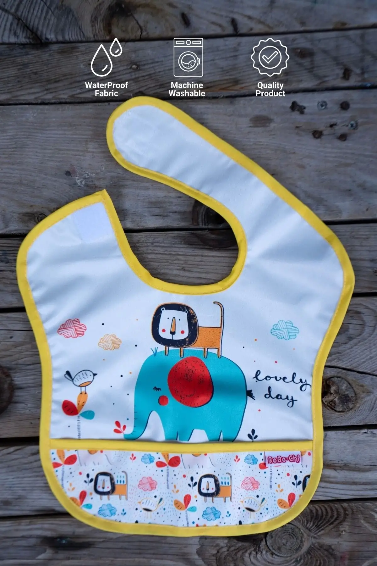 Classic Safari Desenli 2li Sıvı Geçirmez Kolsuz Bebek Mama Önlüğü 0-12 Ay