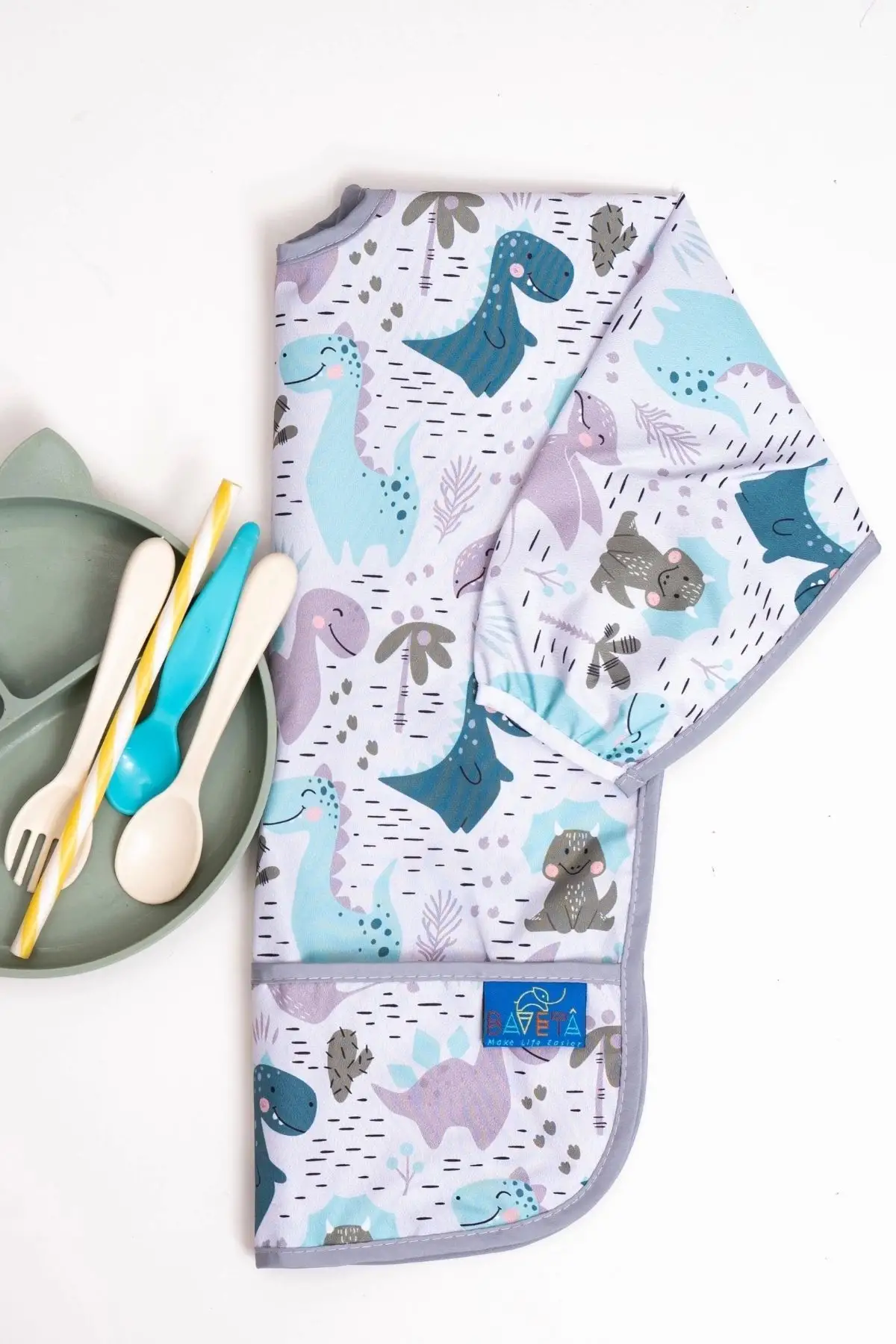 Dinozor Desenli Sıvı Geçirmez Uzun Kol Aktivite Ve Mama Önlüğü 6-24 Ay