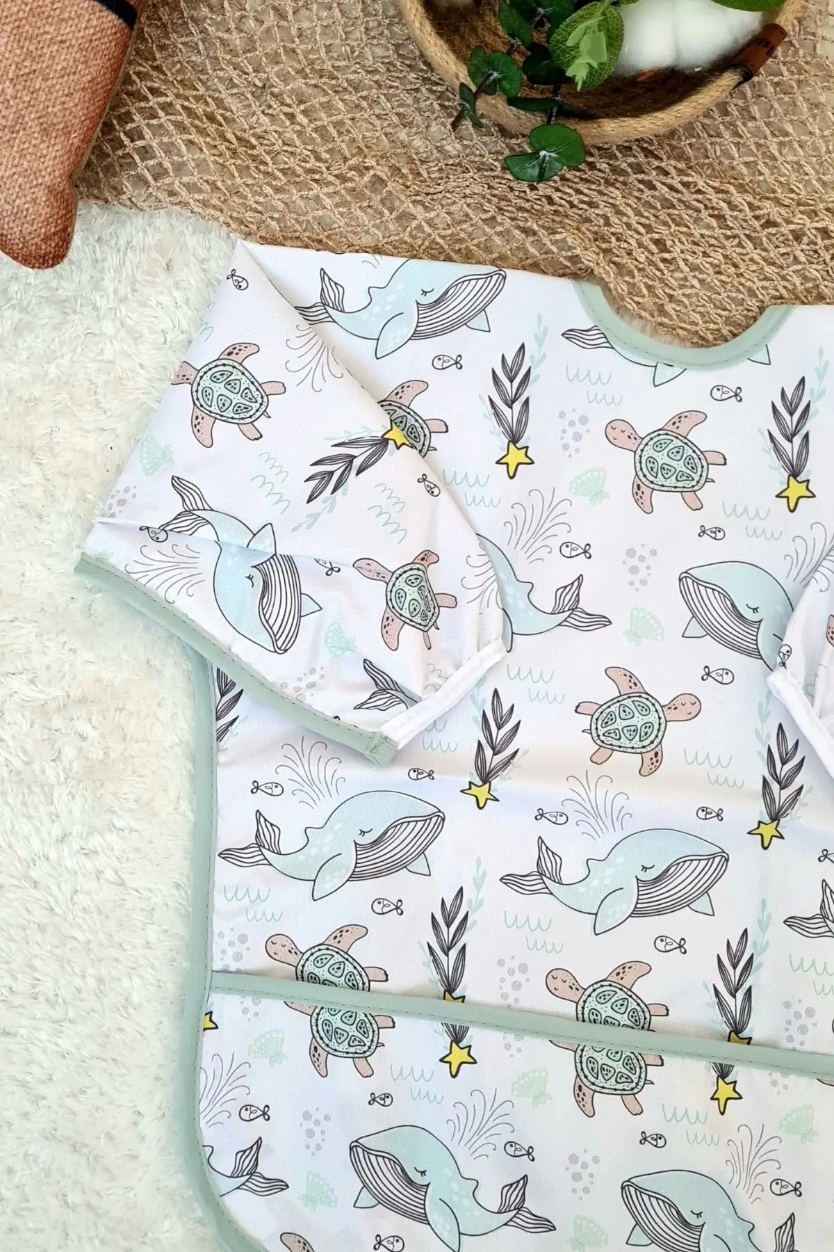 Dolphine Desenli Sıvı Geçirmez Unisex Aktivite Ve Mama Önlüğü 6-24 Ay