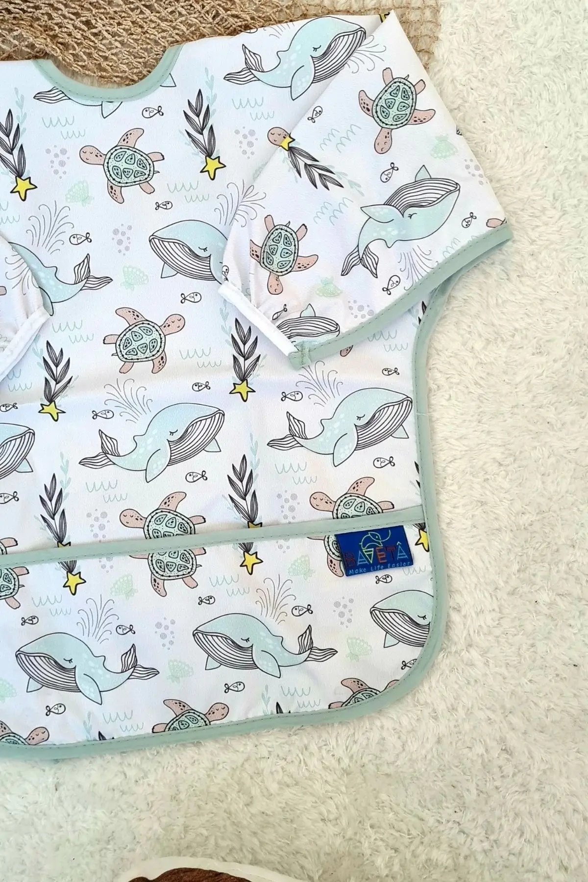 Dolphine Desenli Sıvı Geçirmez Unisex Aktivite Ve Mama Önlüğü 6-24 Ay