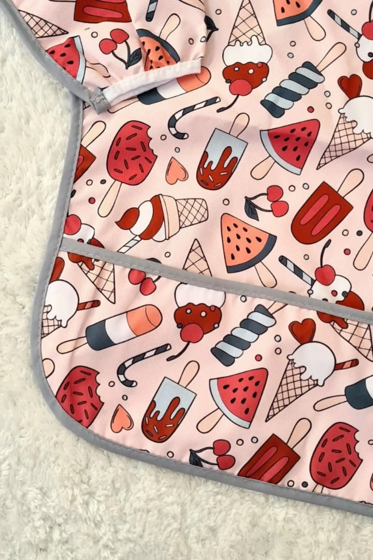 Dondurma Desenli Sıvı Geçirmez Unisex Aktivite ve Mama Önlüğü 6-24 Ay