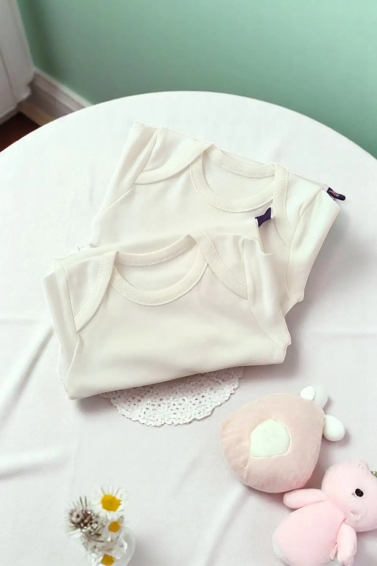 Düz Yarım Kol % 100 Pamuk Unisex 3lü Bebek Body