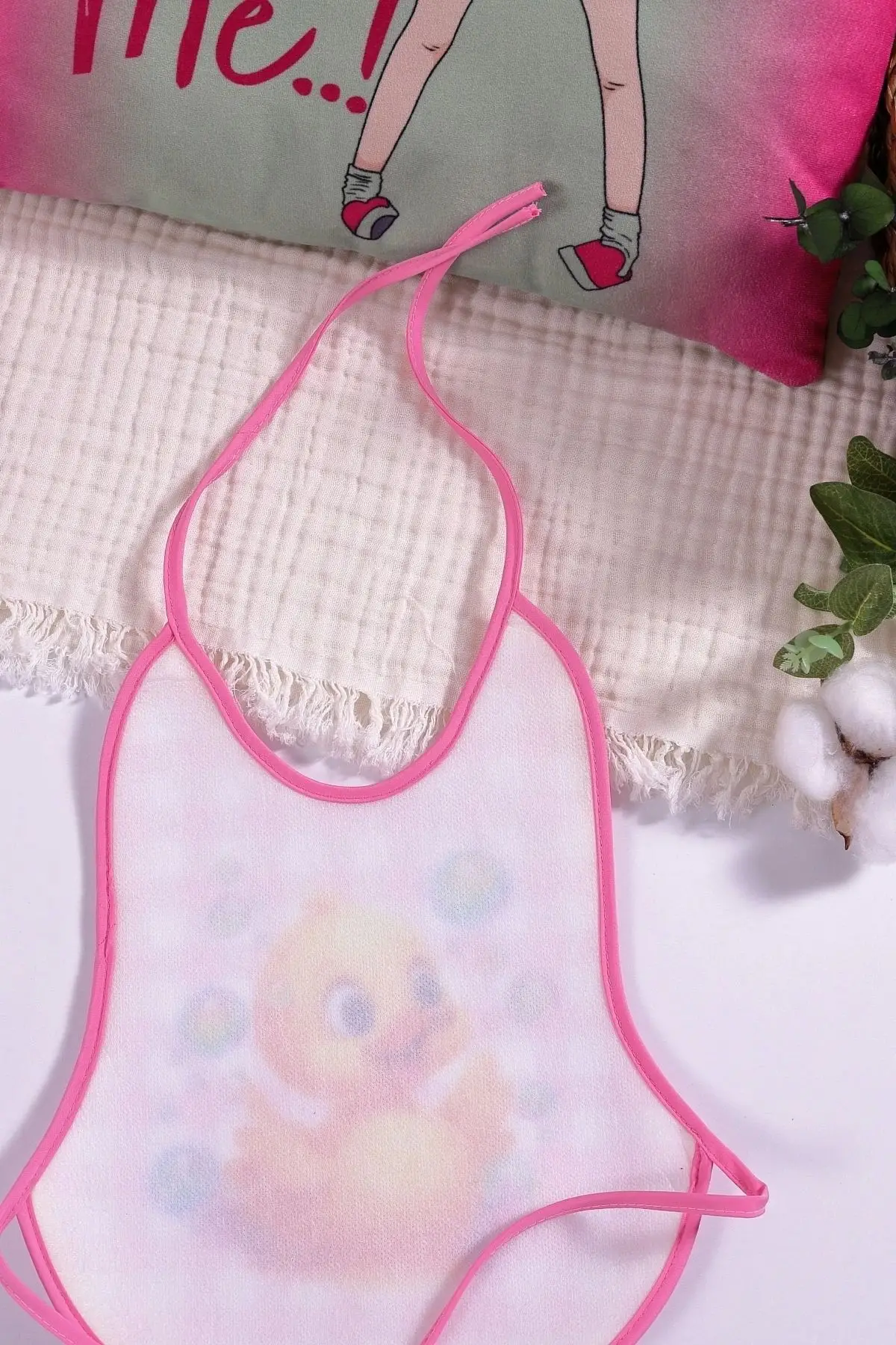 Ekose Pembe civciv Desenli Sıvı Geçirmez Armut Önlük