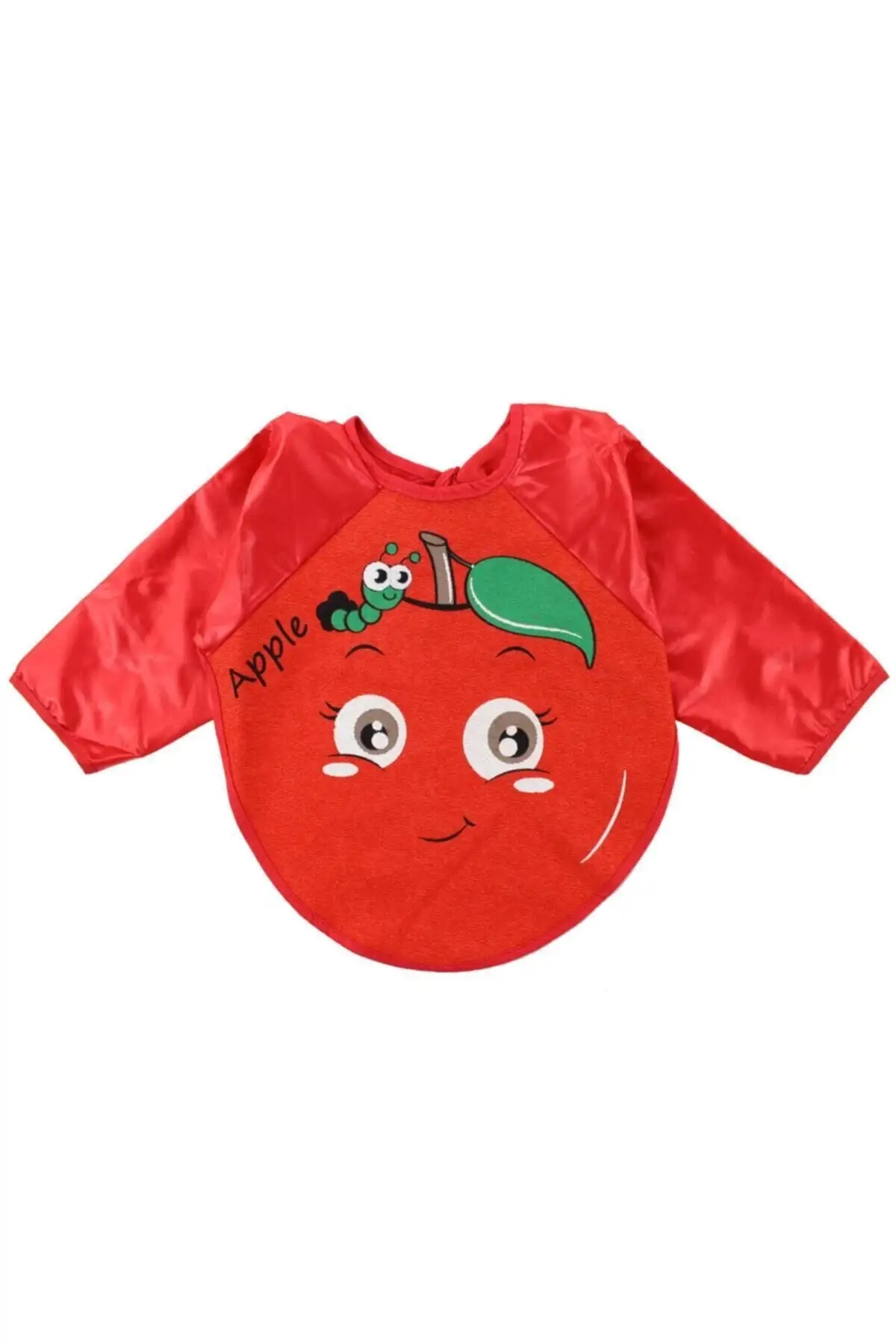 Elma Desenli Giyilebilir Sıvı Geçirmez Kollu Mama Önlüğü 6-24 Ay