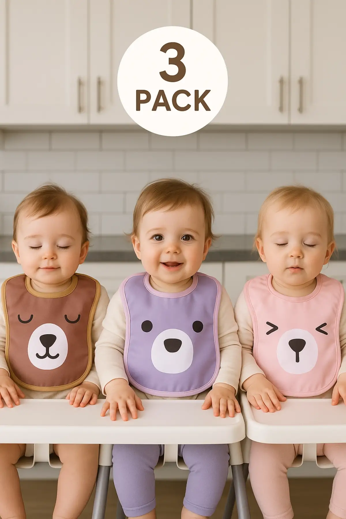 Emoji 3lü Kız Sıvı Geçirmez Bebek Mama Önlüğü 0-18 Ay