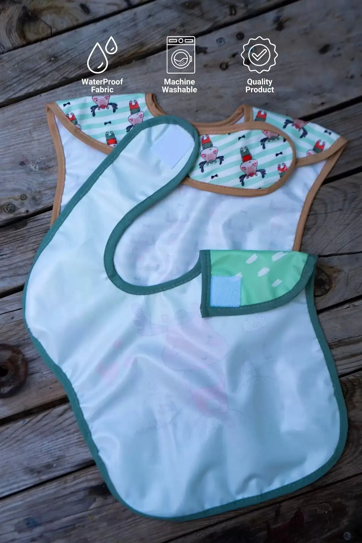 Geyik Desenli 2li Sıvı Geçirmez Kolsuz Bebek Mama Önlüğü 0-12 Ay