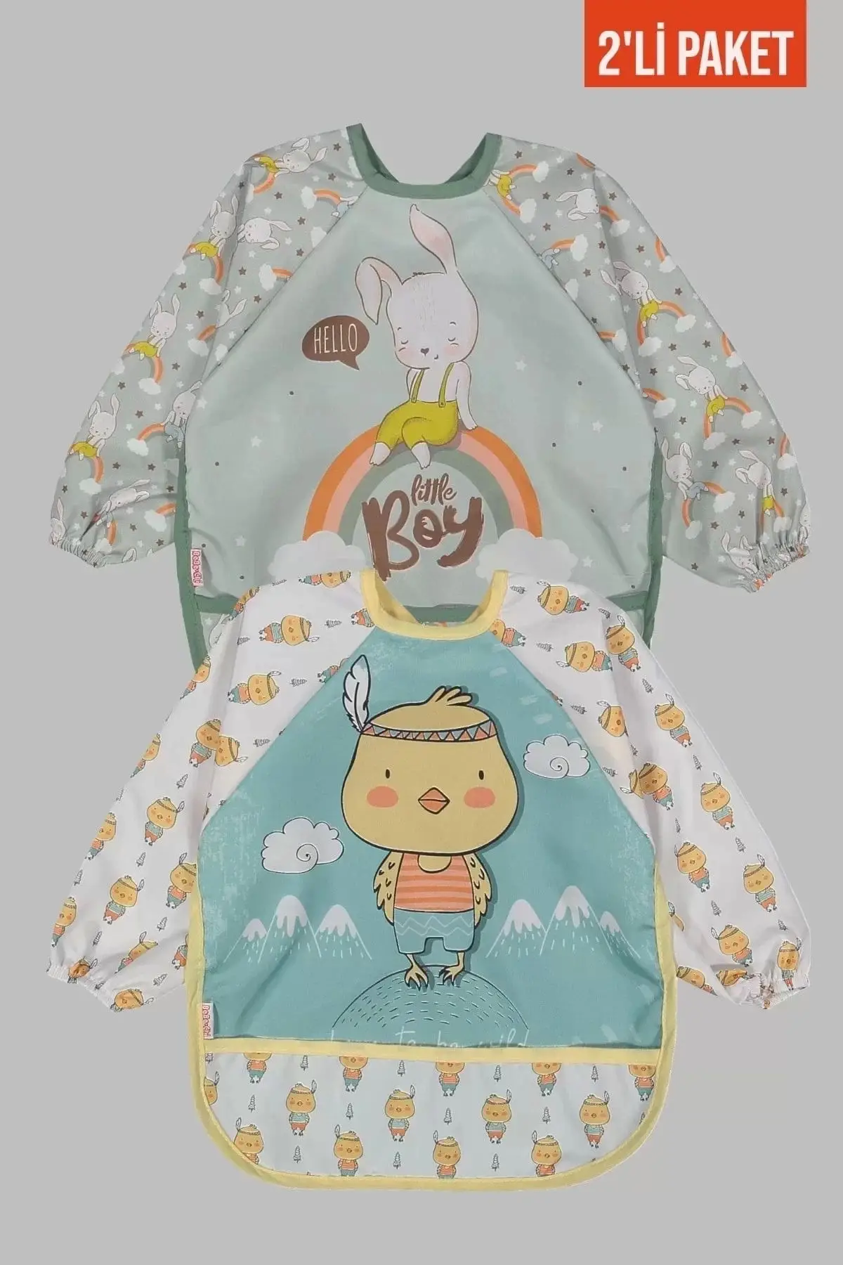 Giyilebilir Kollu Sıvı Geçirmez Mama ve Aktivite Önlüğü 6-24 Ay - Civciv-Tavşan