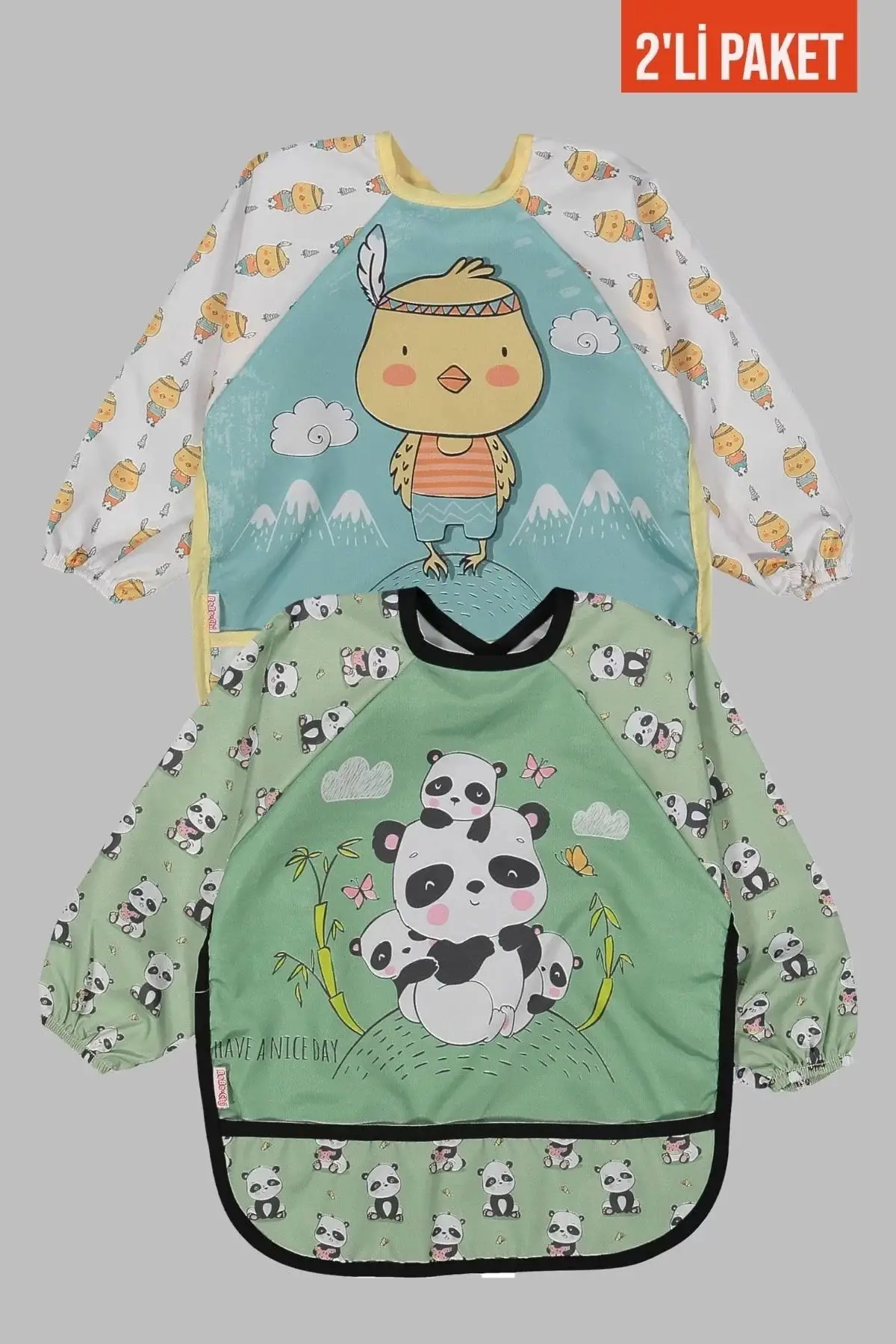 Giyilebilir Kollu Sıvı Geçirmez Mama ve Aktivite Önlüğü 6-24 Ay - Panda-Civciv