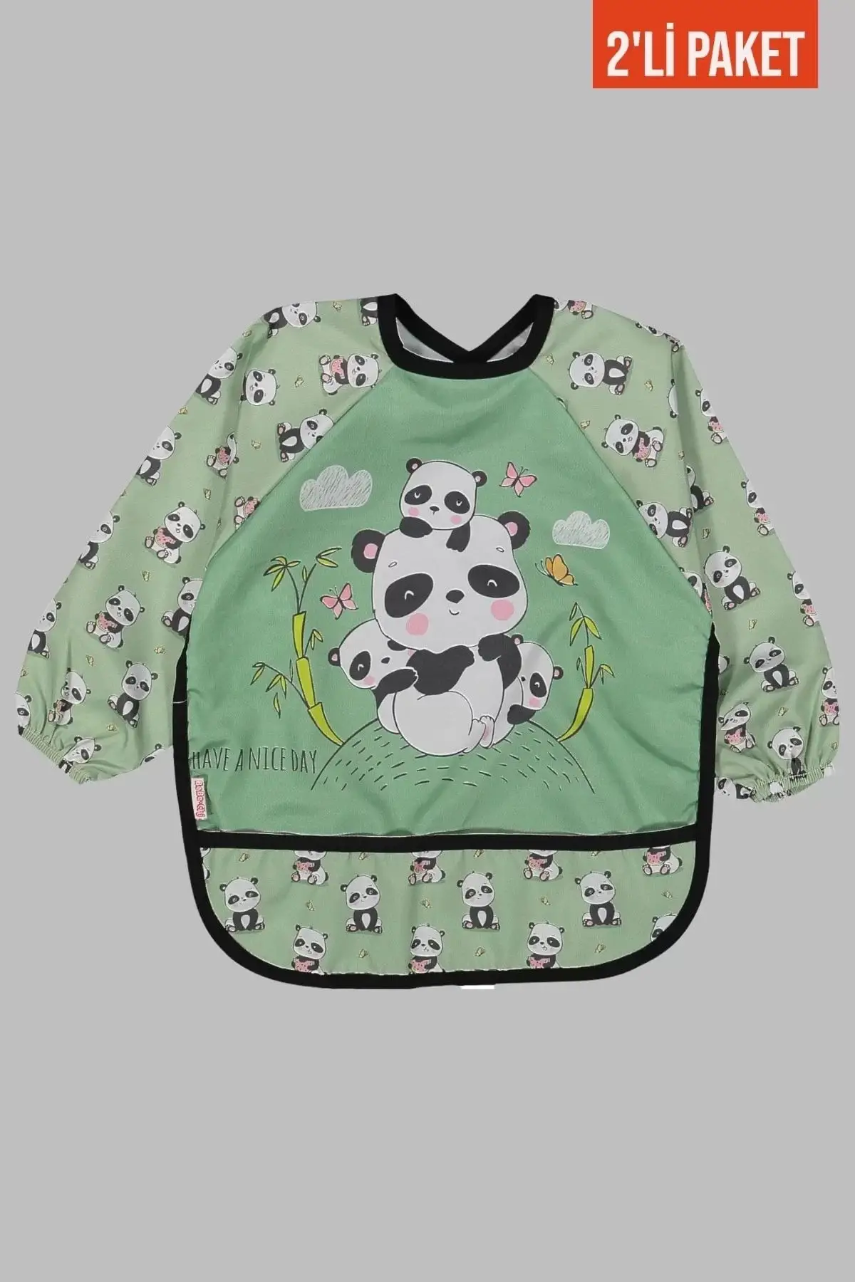 Giyilebilir Kollu Sıvı Geçirmez Mama ve Aktivite Önlüğü 6-24 Ay - Panda-Civciv