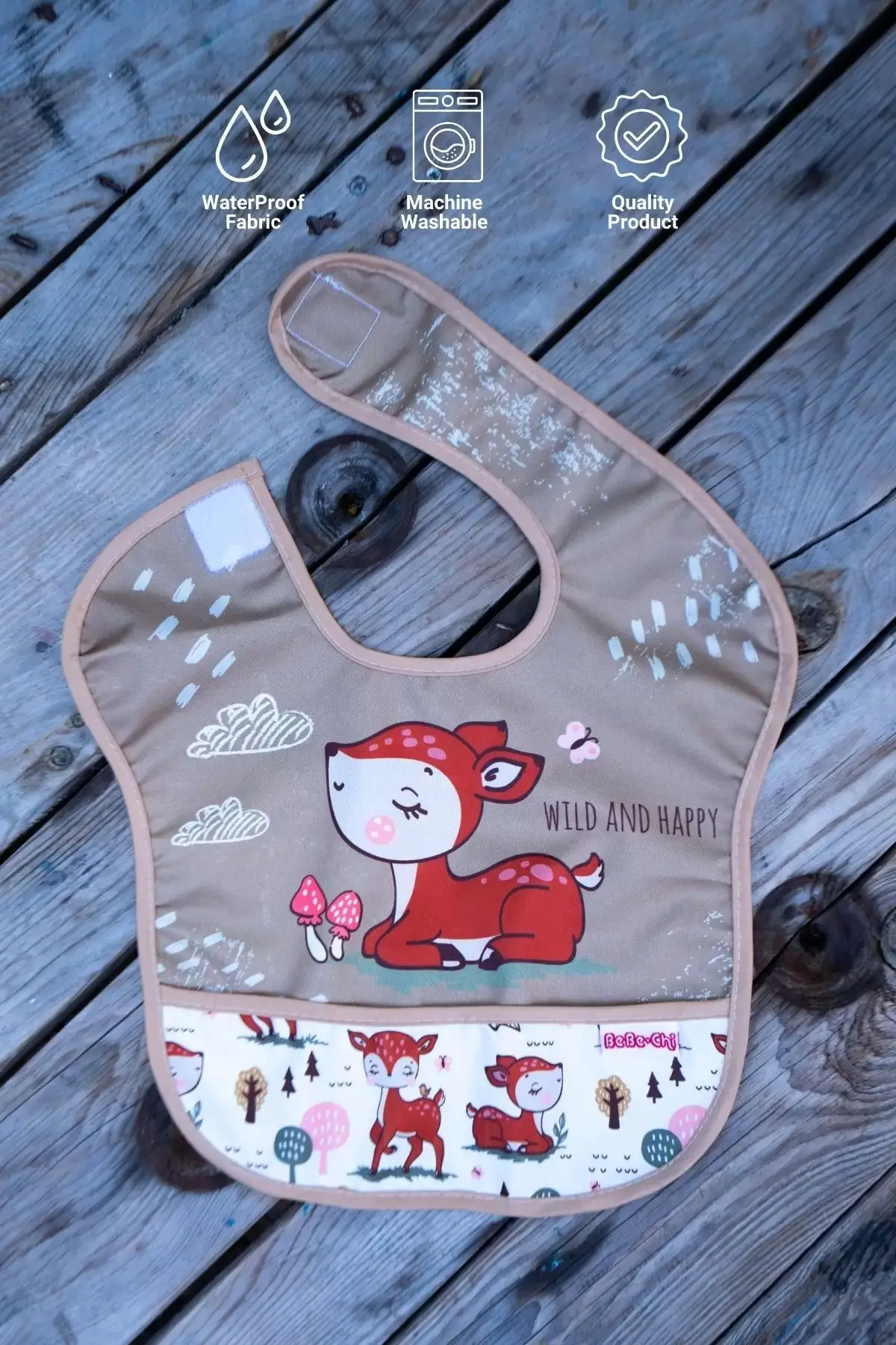 Karaca Desenli 2li Sıvı Geçirmez Kolsuz Bebek Mama Önlüğü 0-12 Ay