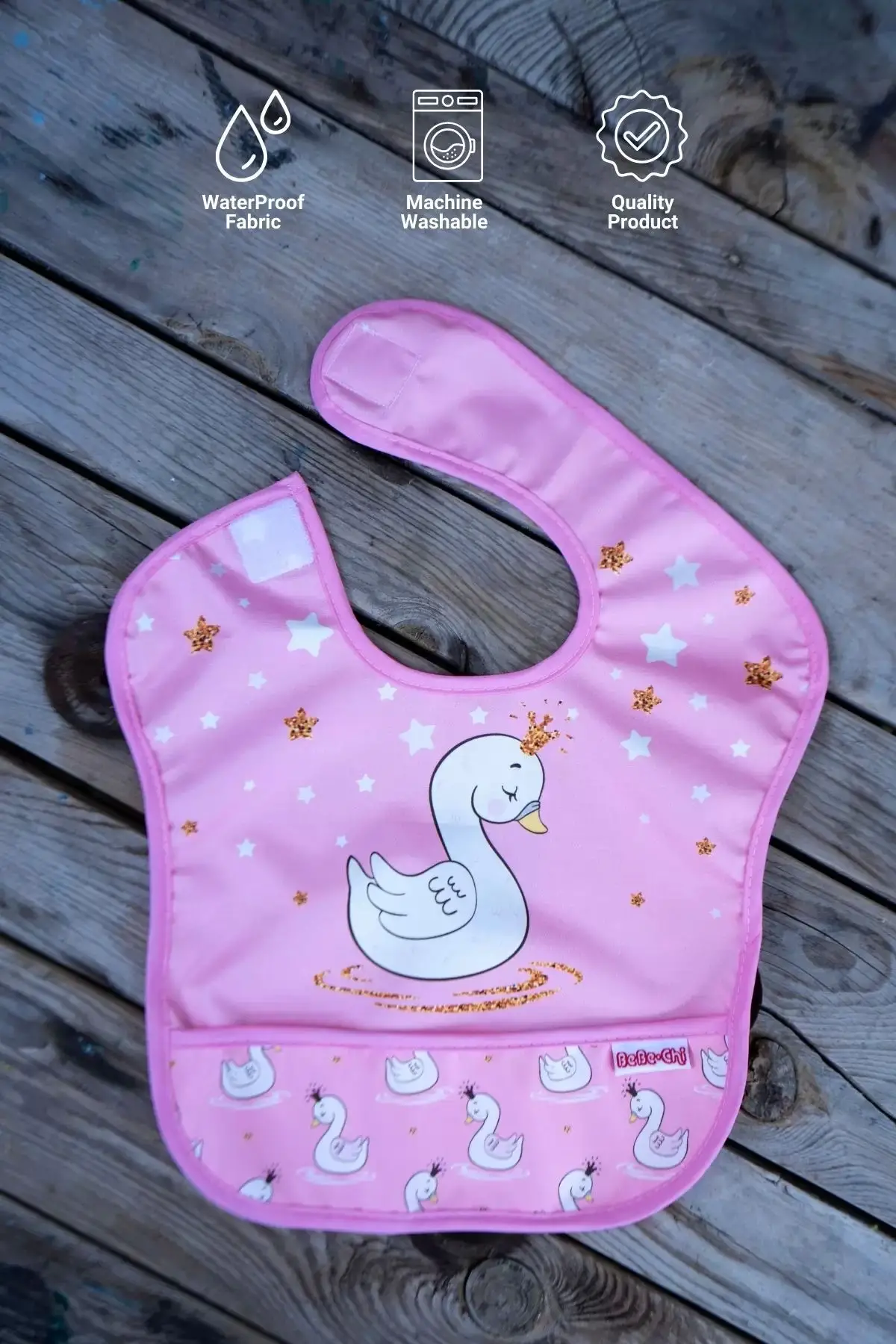 Kuğu Desenli 2li Sıvı Geçirmez Kolsuz Bebek Mama Önlüğü 0-12 Ay