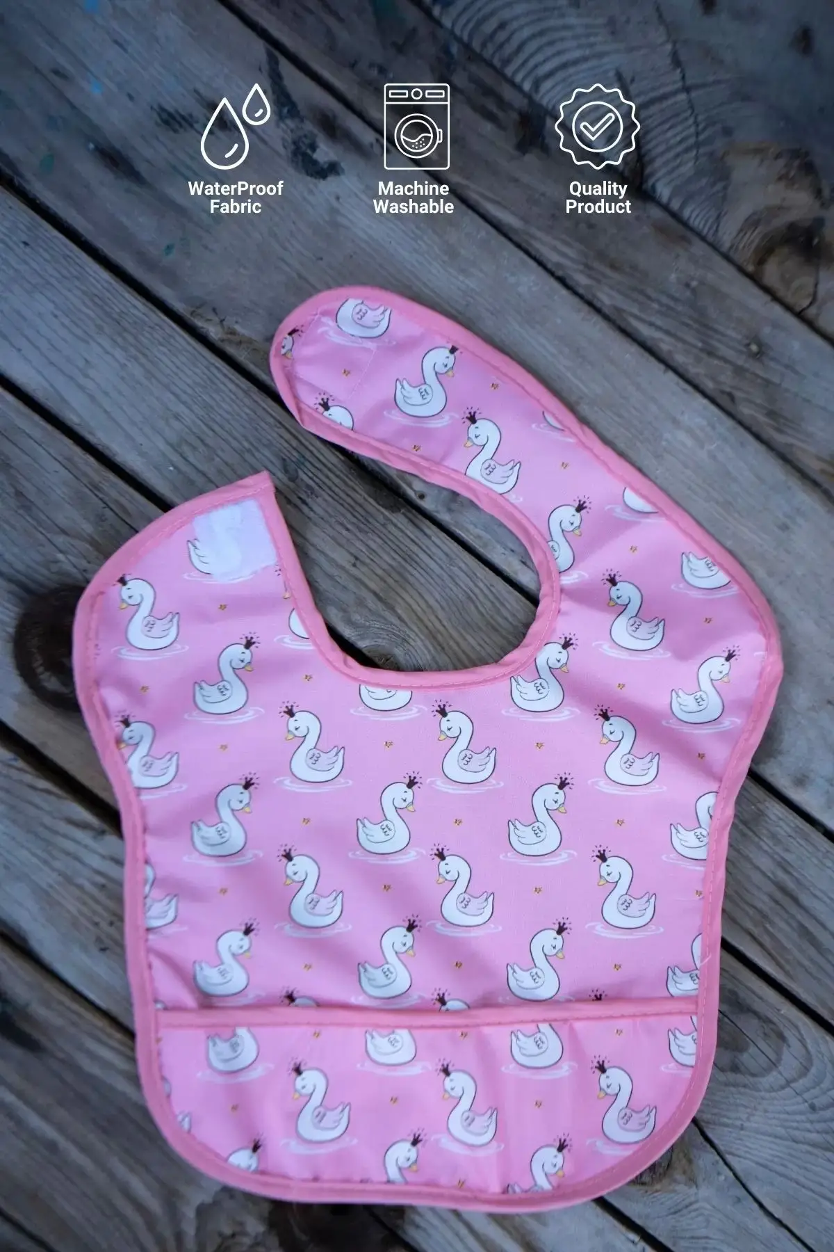 Kuğu Desenli 2li Sıvı Geçirmez Kolsuz Bebek Mama Önlüğü 0-12 Ay